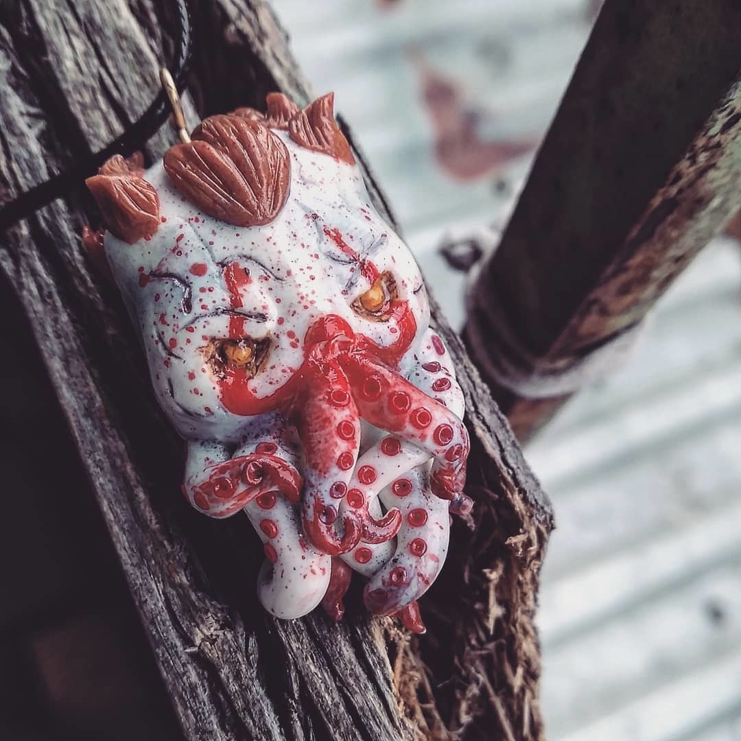 Cute little Cthulhu Pennywise - My, Cthulhu, Octopus, Pennywise, It, Pendant, Polymer clay, With your own hands, Horror, Longpost