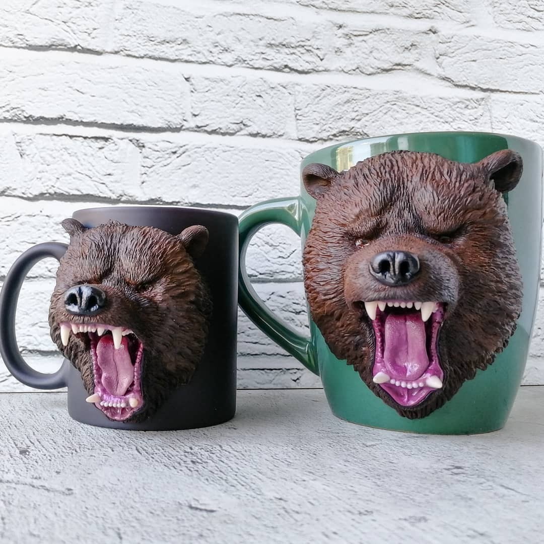 Mug with bear - My, Polymer clay, Mug with decor, The Bears, Presents, With your own hands, Handmade, Longpost