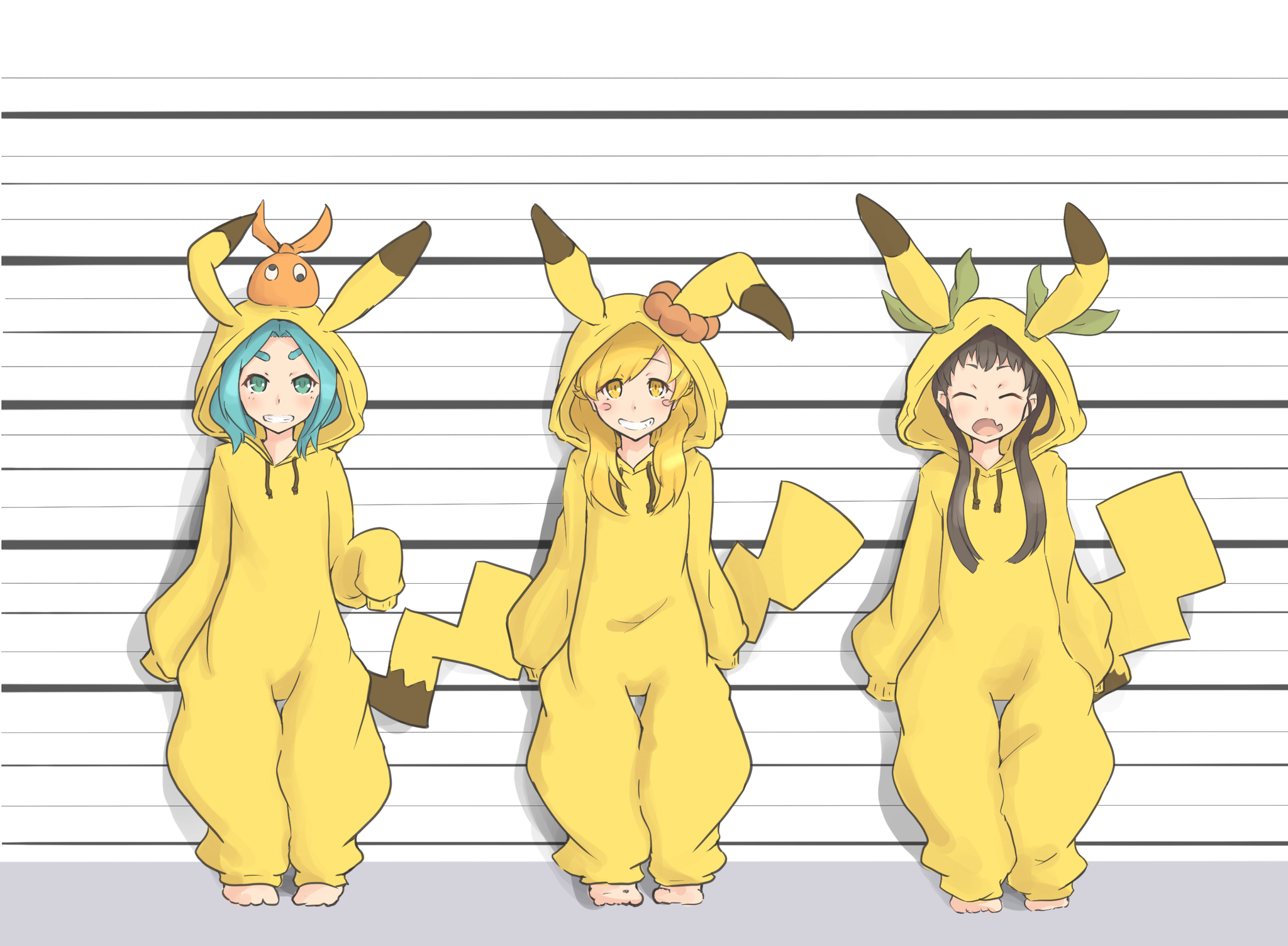 Истории покемонов - Аниме, Monogatari series, Shinobu Oshino, Yotsugi Ononoki, Hachikuji Mayoi, Pikachu-Girl, Anime Art, Пикачу, Длиннопост