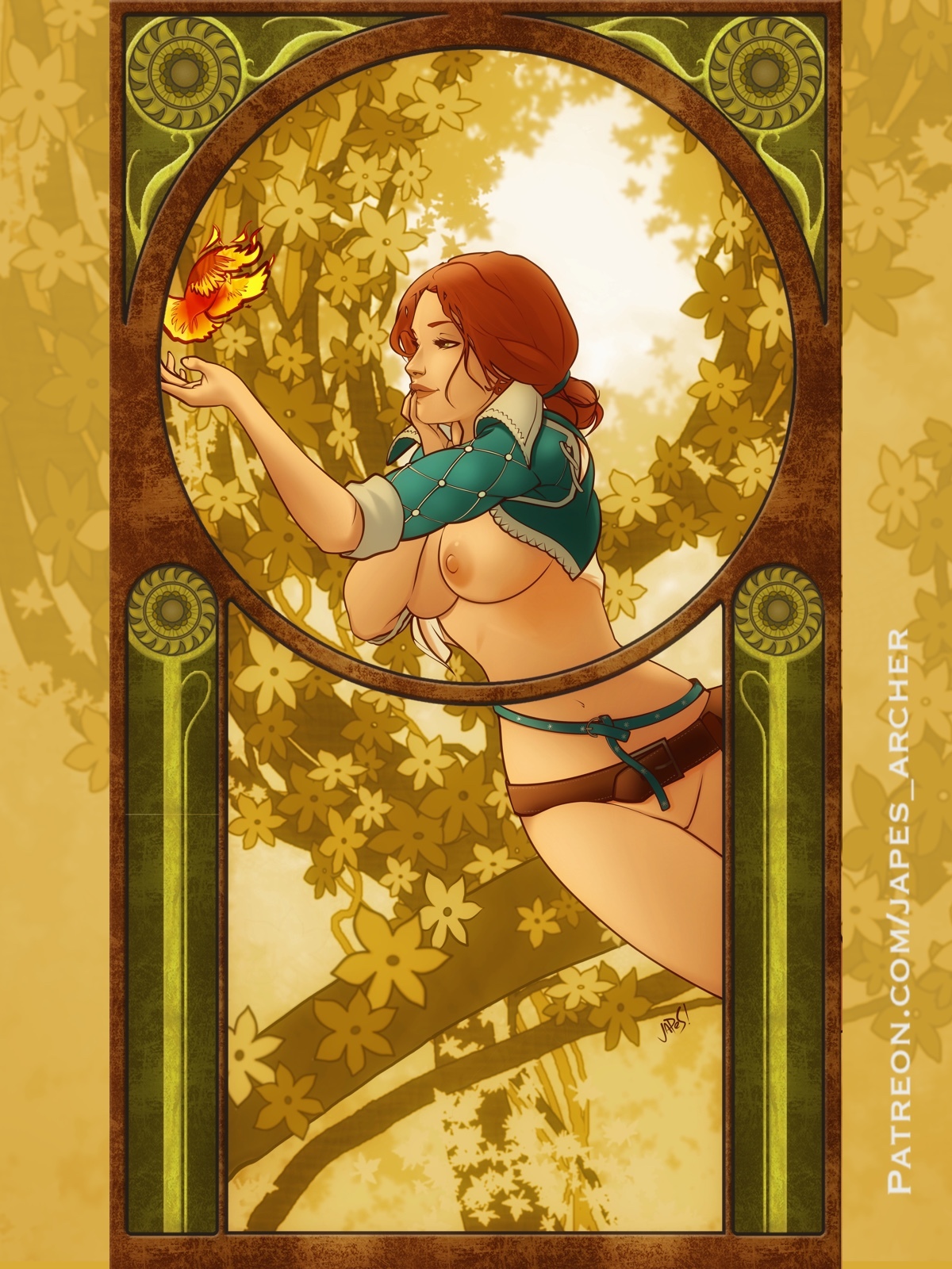 Triss - NSFW, Art, Girls, Erotic, Witcher, Triss Merigold, Japes, Art Nouveau