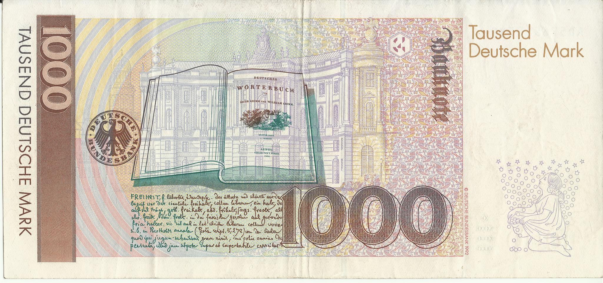 1000 Deutsche Mark GERMAN FEDERAL REPUBLIC 1991 - Моё, Бонистика, Нумизматика