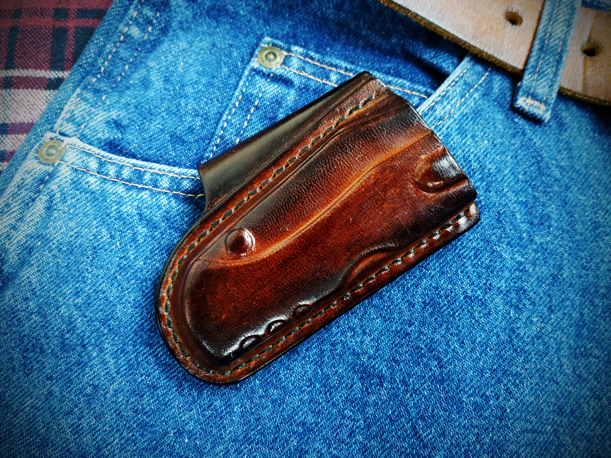 Sheath-holster for a folding knife_part 2 - My, With your own hands, Handmade, Leather, EDC, Needlework without process, Longpost, Sheath, Leather products