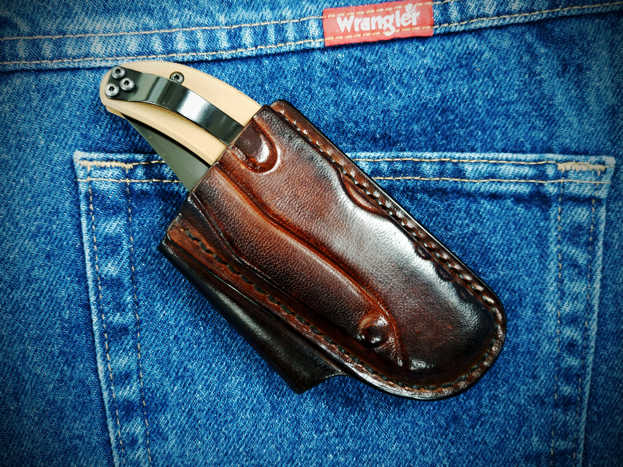 Sheath-holster for a folding knife_part 2 - My, With your own hands, Handmade, Leather, EDC, Needlework without process, Longpost, Sheath, Leather products