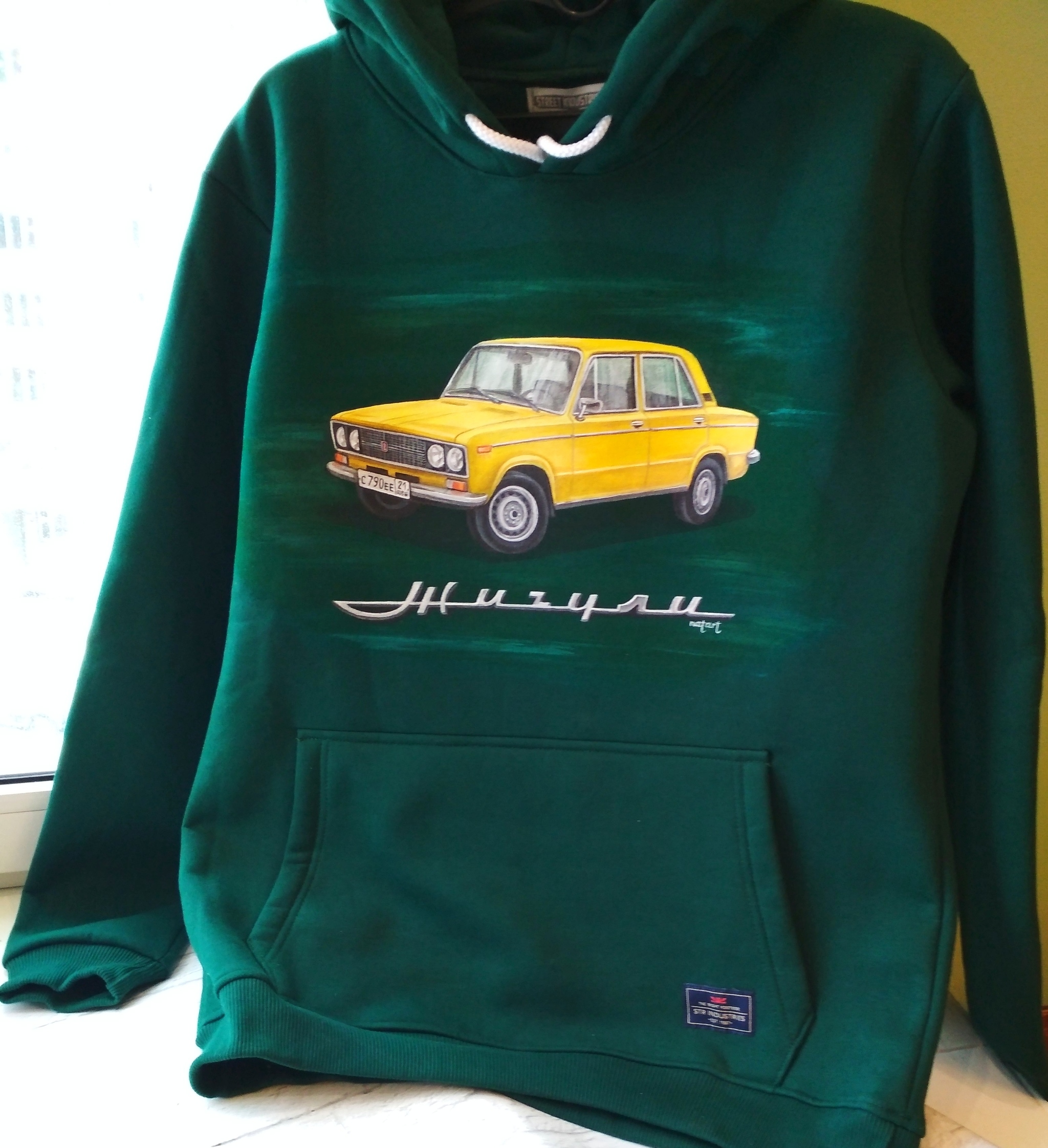 Hand-painted sweatshirt. Six - My, Creation, Handmade, Painting on fabric, AvtoVAZ, With your own hands, Six, Car, Longpost