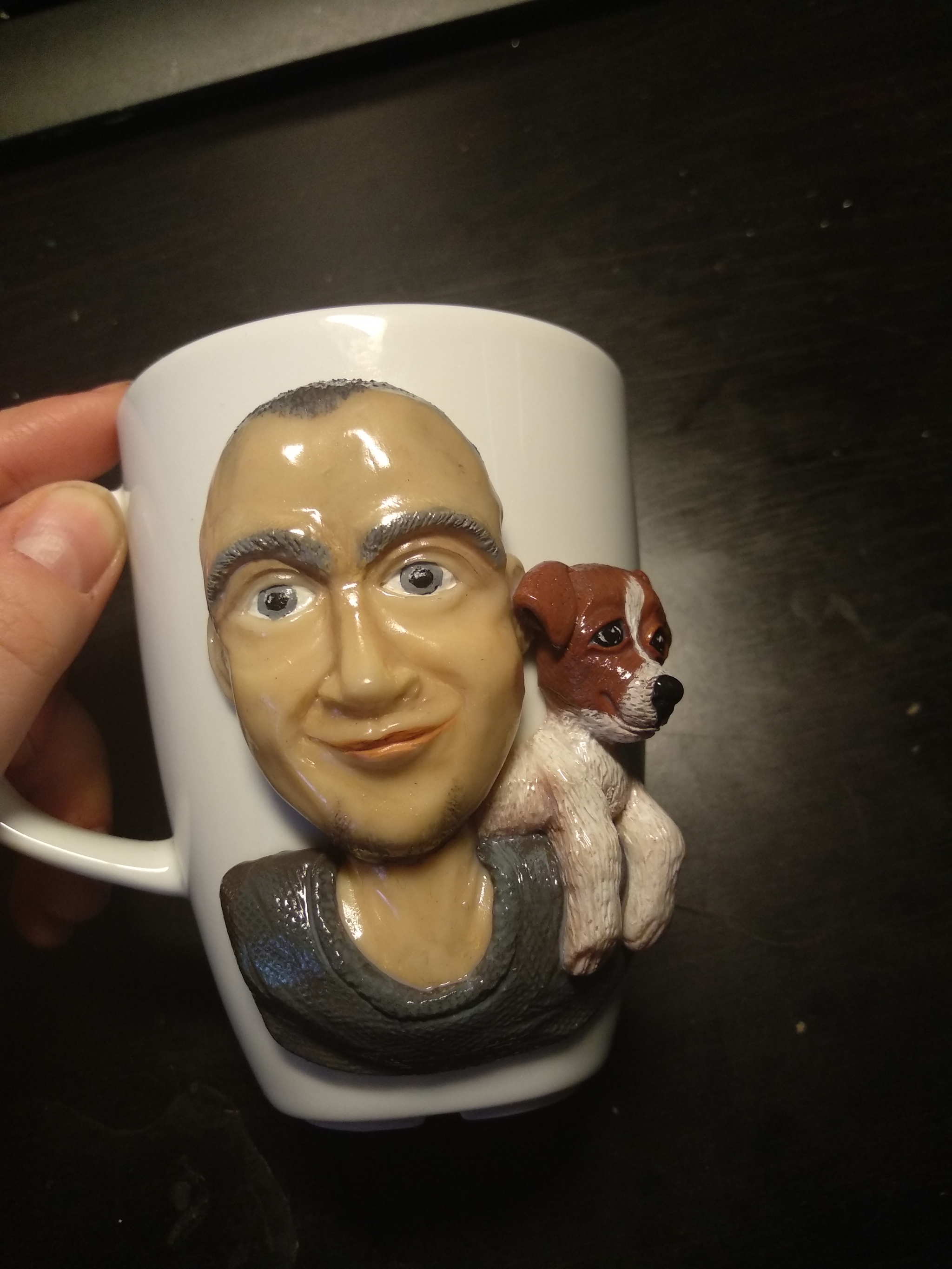 Sculpting a person's face on a mug - Mug with decor, Needlework with process, Polymer clay, Лепка, Longpost