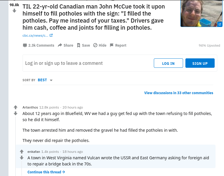 The government arrested a man who was fixing holes in the road at his own expense. - Reddit, Translation, Road, Canada, Officials, Virginia