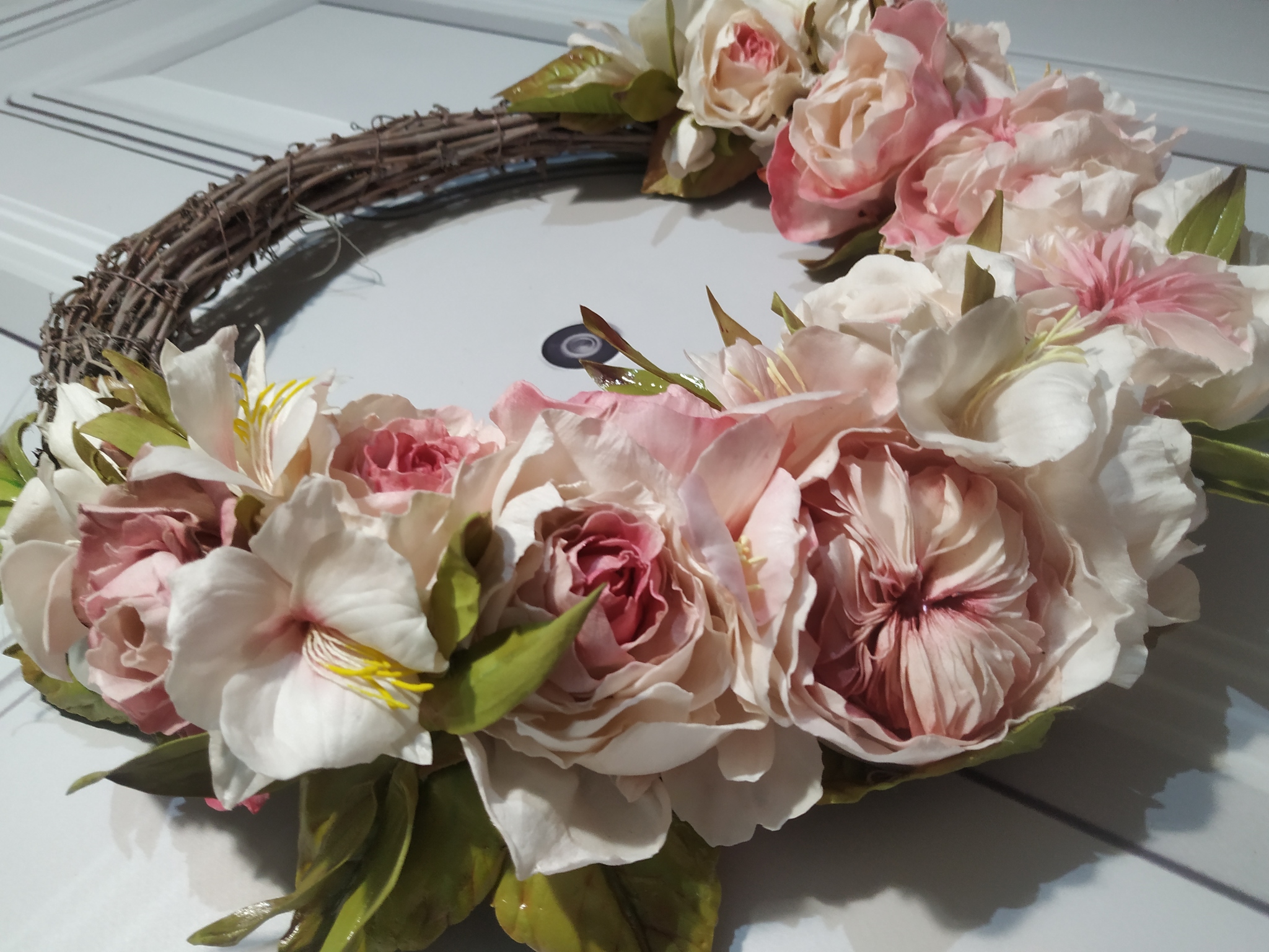 Spring wreath - My, Handmade, Wreath, Wreath on the door, Flowers, Peonies, Alstroemeria, Handcraft, Longpost