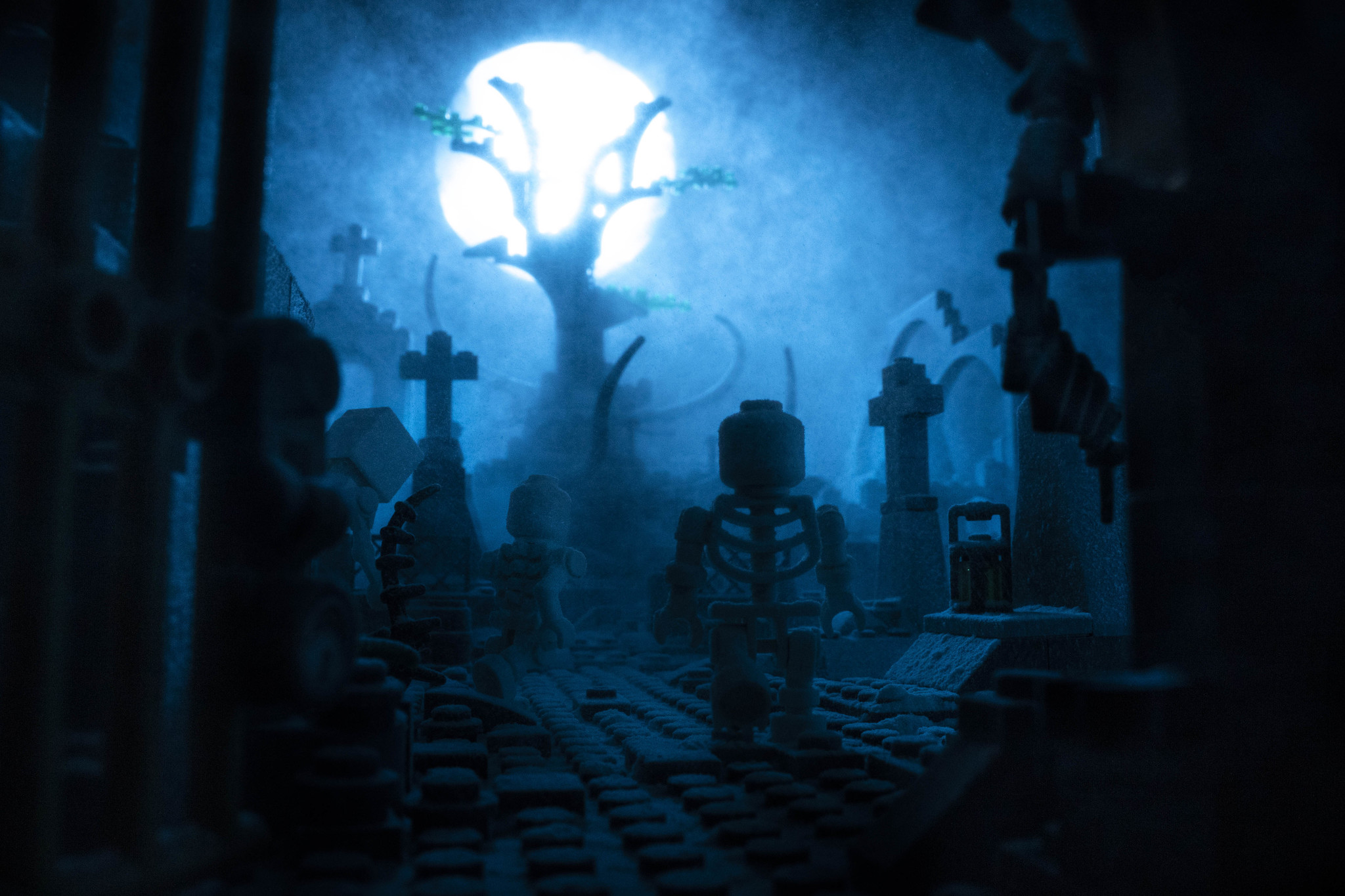 Gloom and Lego Bricks - My, Lego, Constructor, The photo, Night, Cemetery, Longpost