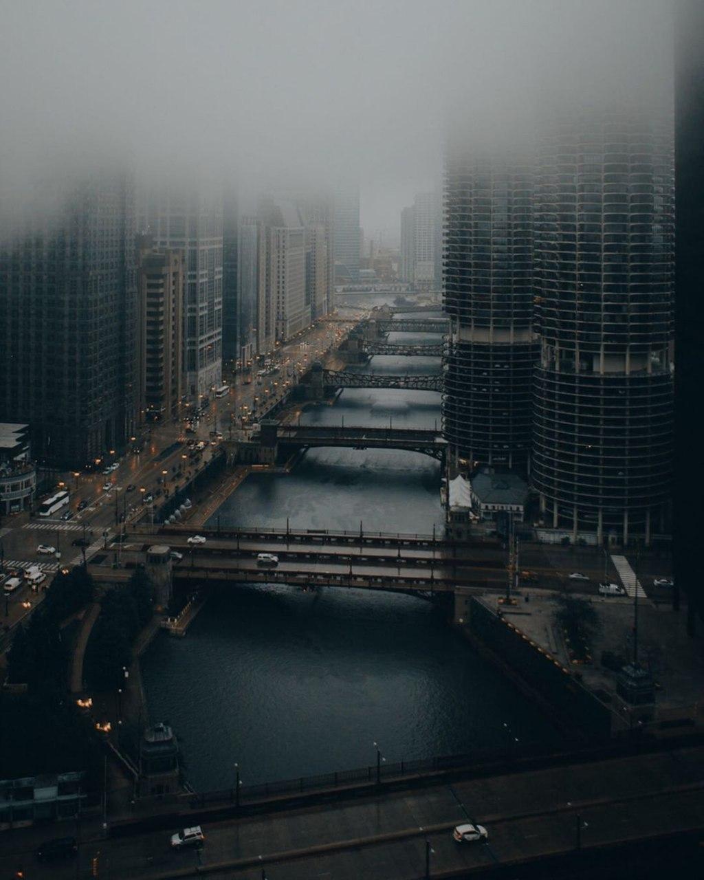 River and fog - River, Fog, Town, USA, Chicago