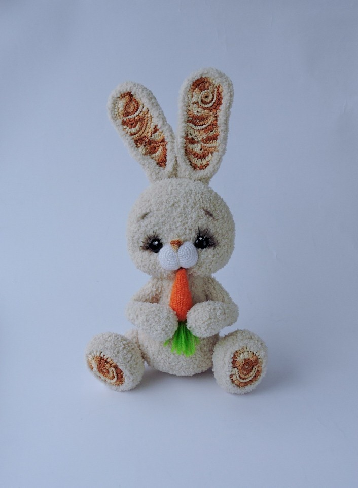 Hare painted ears - My, Crochet, Hare, Carrot, Longpost, Needlework without process, Freeform