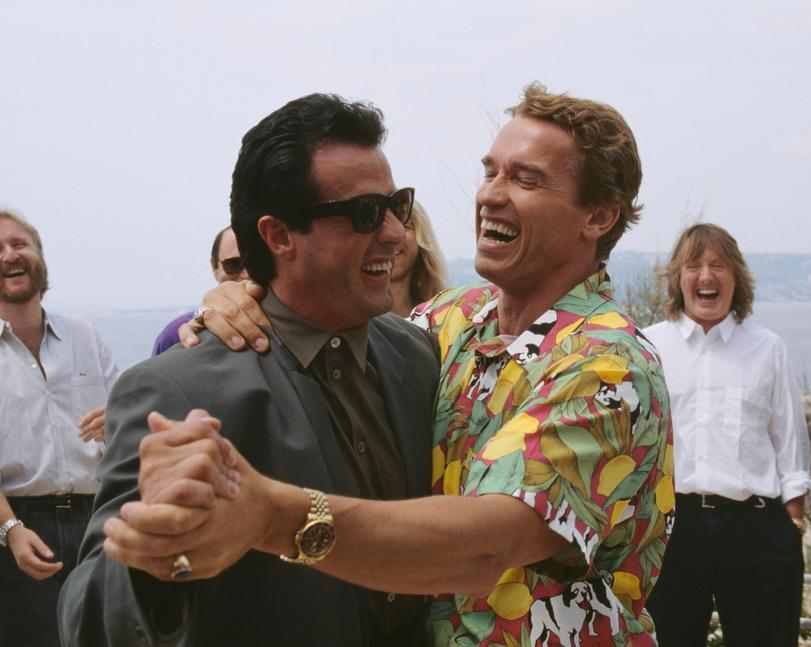 Dancing Sylvester Stallone and Arnold Schwarzenegger - 90th, Actors and actresses, Celebrities, Sylvester Stallone, Arnold Schwarzenegger, Good mood, Old photo