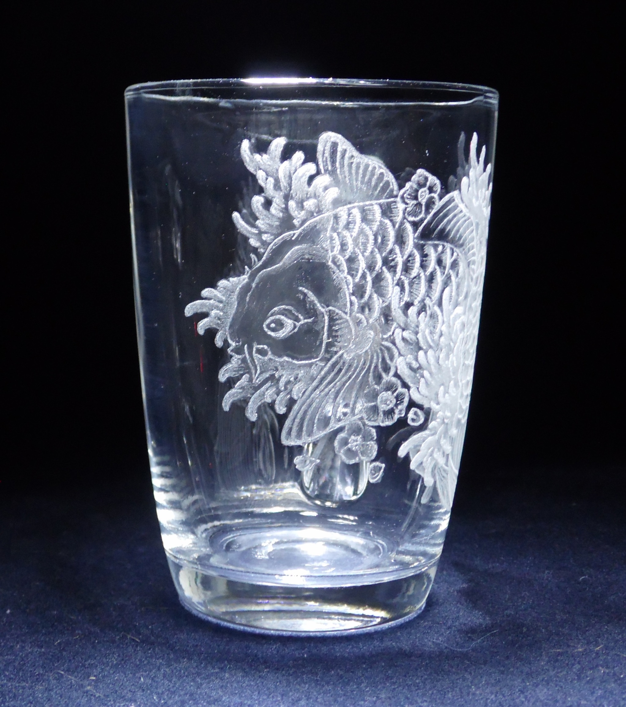 Engraved carp - My, Koi carps, Engraving, Glass engraving, Needlework without process, Longpost, A cup