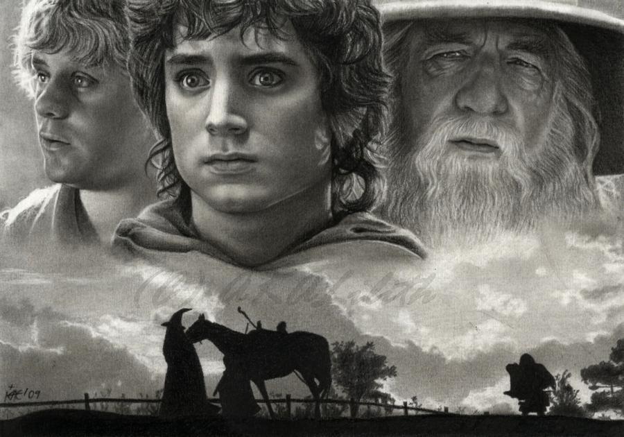 Lord of the Rings - Drawing, Pencil drawing, Lord of the Rings, Gandalf, Frodo Baggins, Sam Gamgee