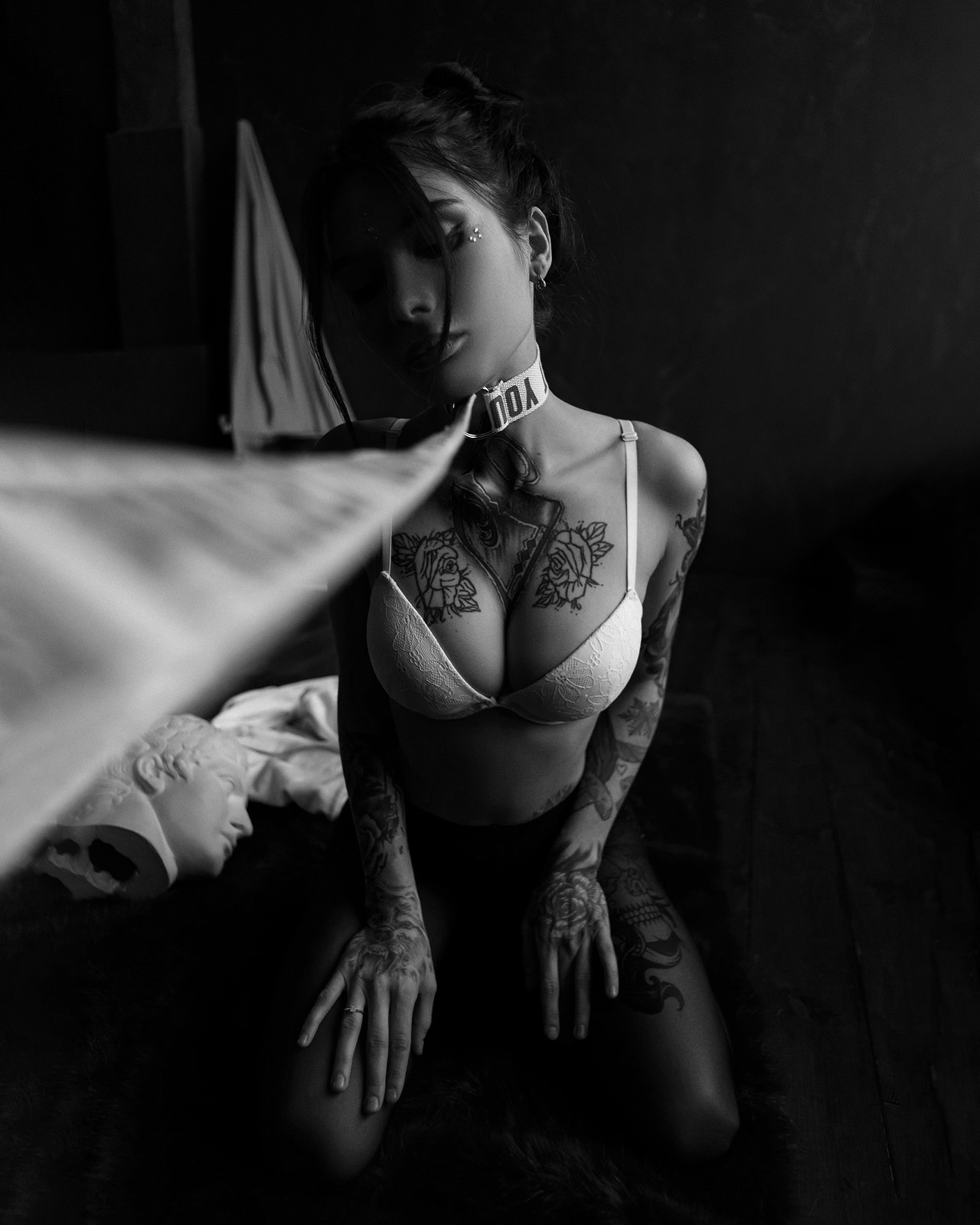 Hatred_ino - NSFW, My, Erotic, Black and white, Girl with tattoo, Suicide girls