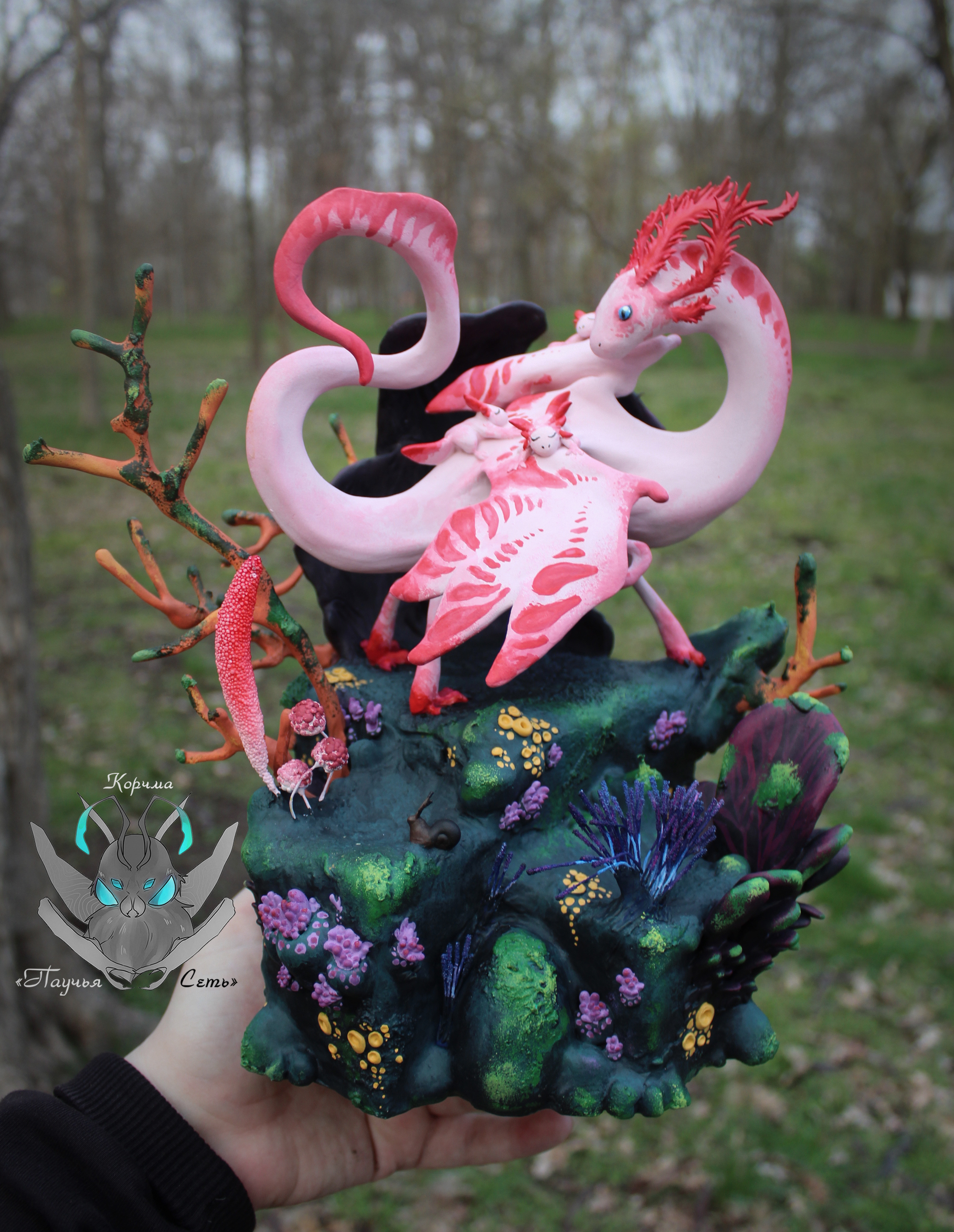 Axolotl Reef - My, The Dragon, Handmade, Axolotl, Polymer clay, Needlework with process, Creation, Concept, Sculpture, Longpost