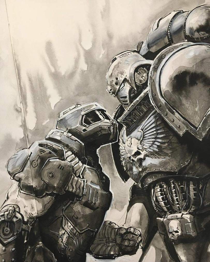 Кто кого? - Warhammer 40k, Wh Art, Adeptus Astartes, Кроссовер, Doom, Doomguy, Thomas Elliott