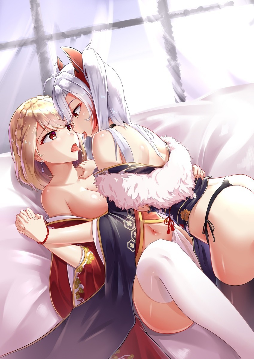 Welsh and Eugen - NSFW, Anime, Anime art, Azur lane, Prince of wales, Prinz Eugen, Yuri, Pantsu, Breast