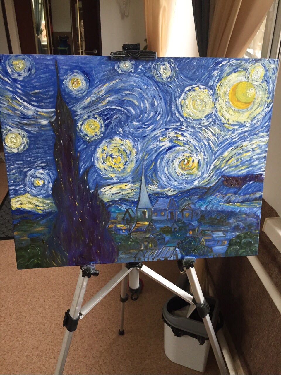 Self-taught paintings - My, Copy, Painting, Oil painting, Painting, van Gogh, Van Gogh's Starry Night