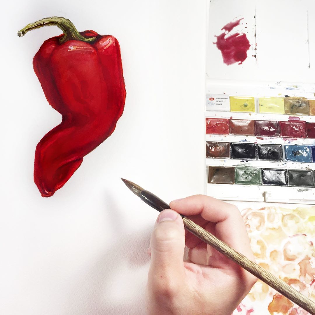 Peppers, watercolor - My, Drawing, Painting, Painting, Pepper, Longpost, Watercolor, Artist