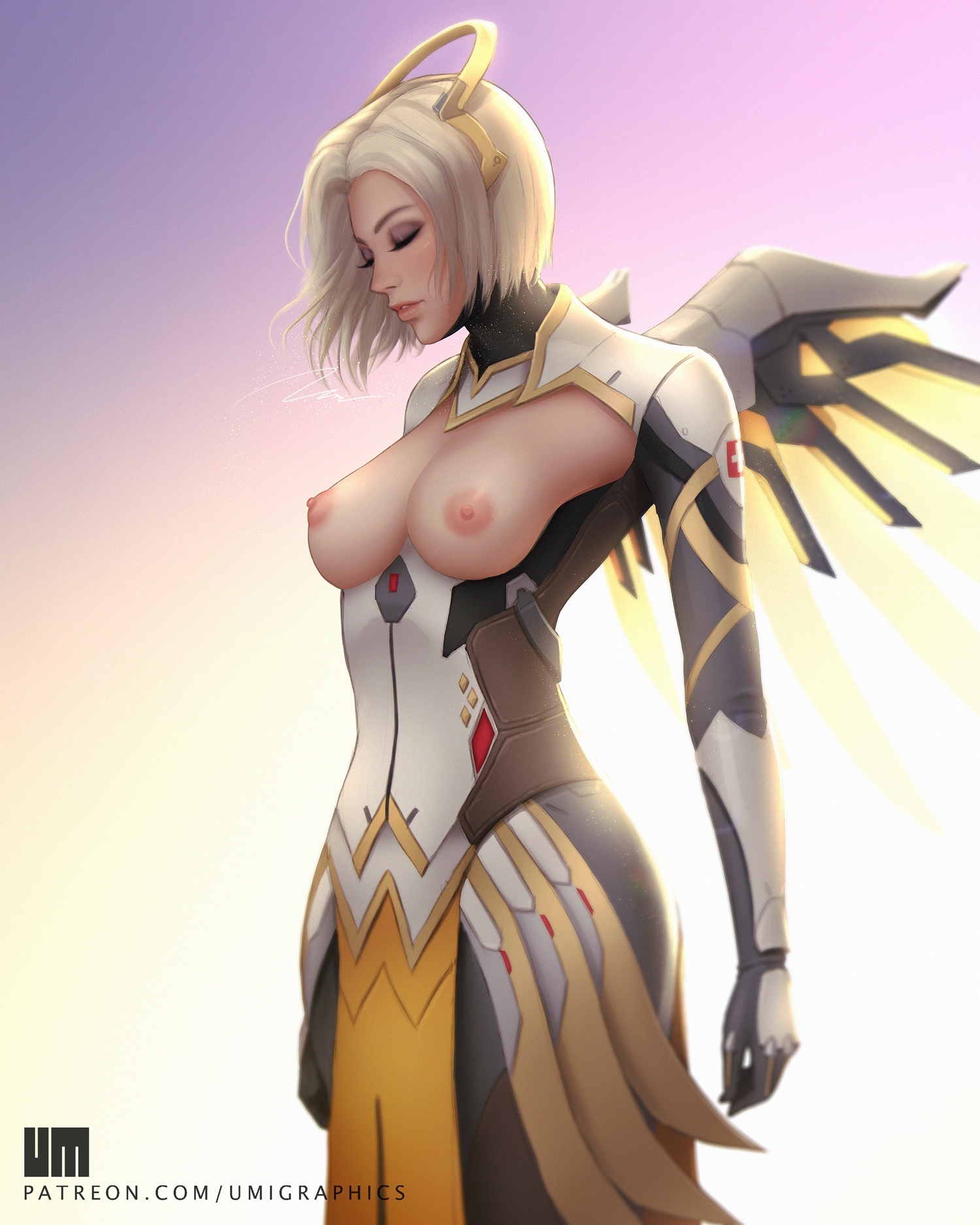 Mercy - NSFW, Арт, Эротика, Сиськи, Overwatch, Mercy, Umigraphics, OnOff, Длиннопост