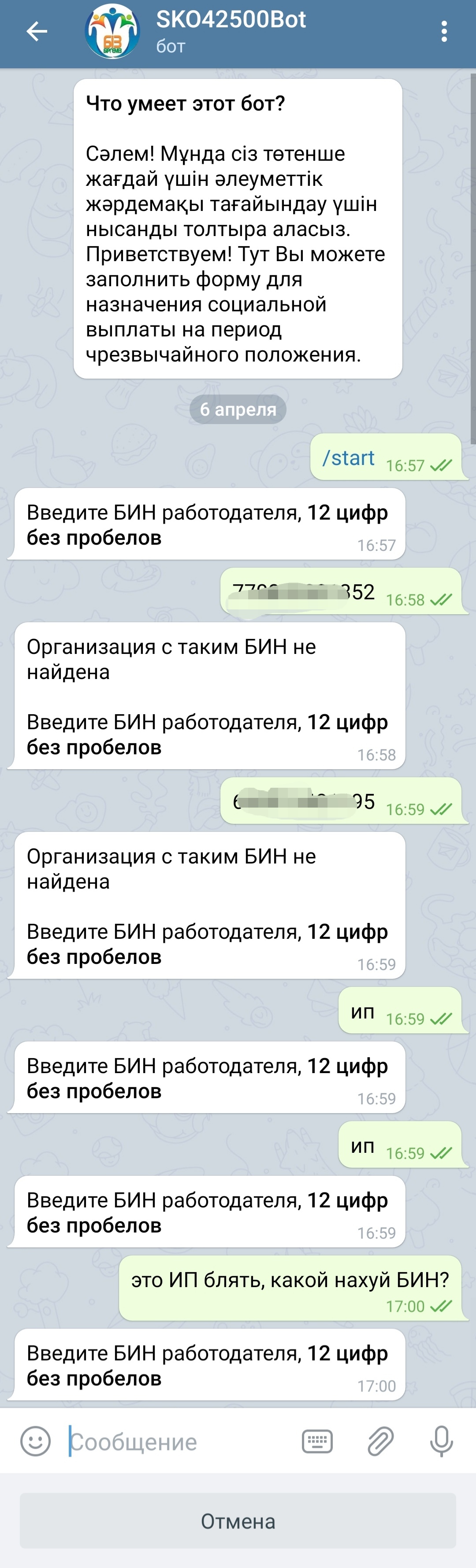 This is how the telegram bot works for payments of 42500 - My, Social payment, Help, Kazakhstan, Longpost