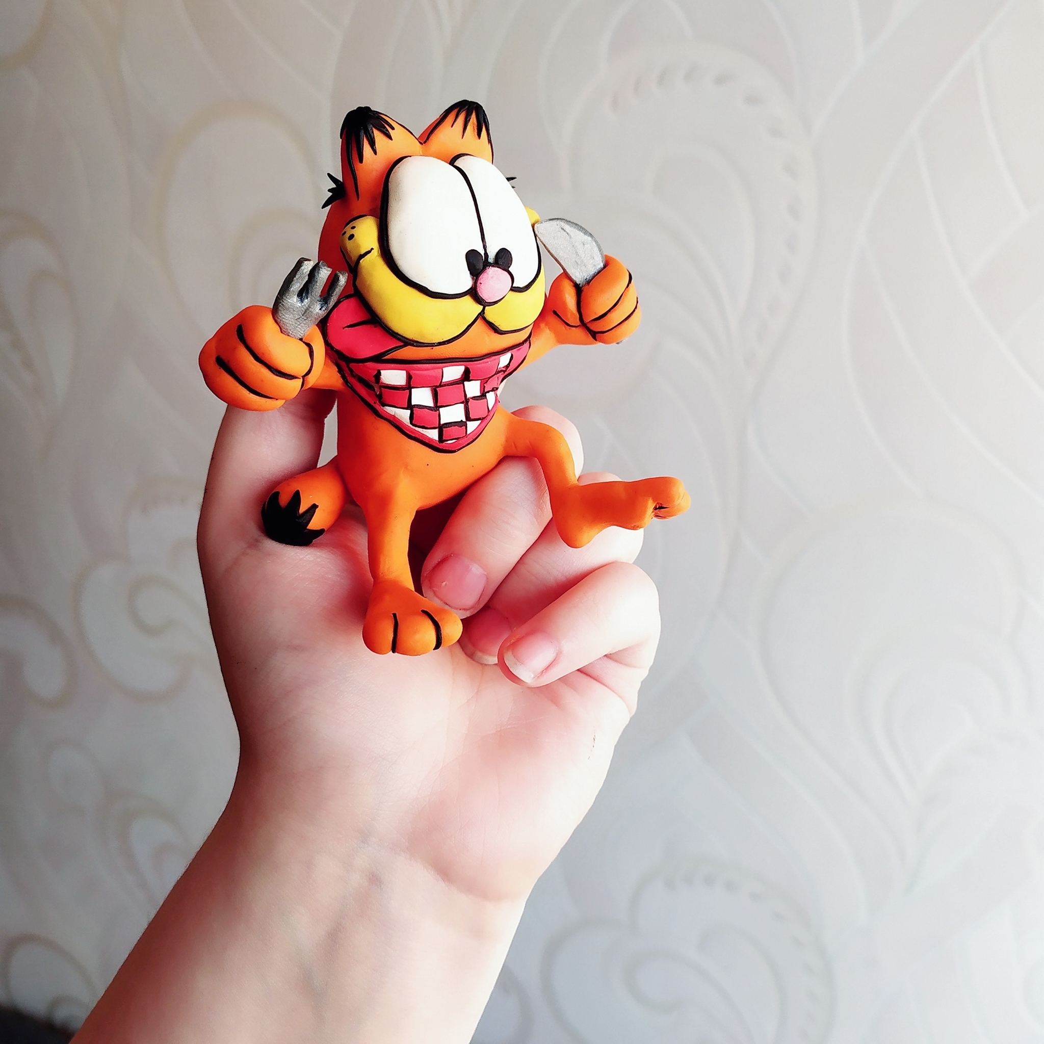 My first 3D figure - My, Polymer clay, Garfield, Needlework without process, Figurines, With your own hands, cat, Longpost