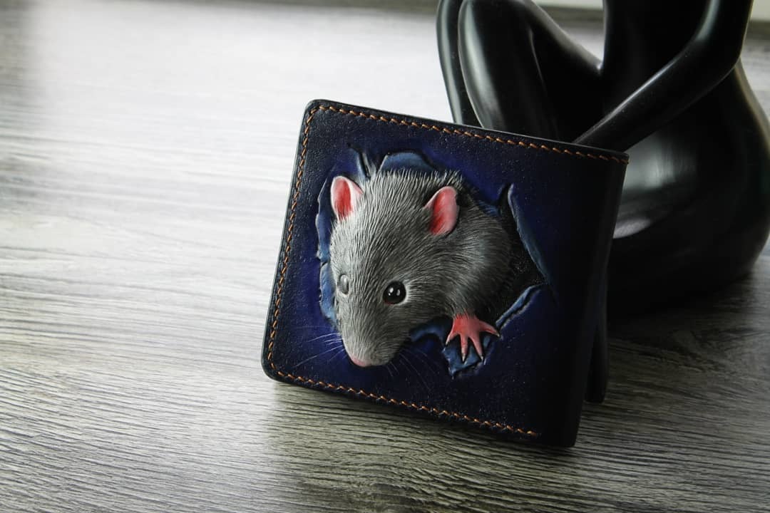 Leather wallet with Cat and Mouse embossing - My, Embossing on leather, Wallet, cat, Longpost, Needlework with process, Carving