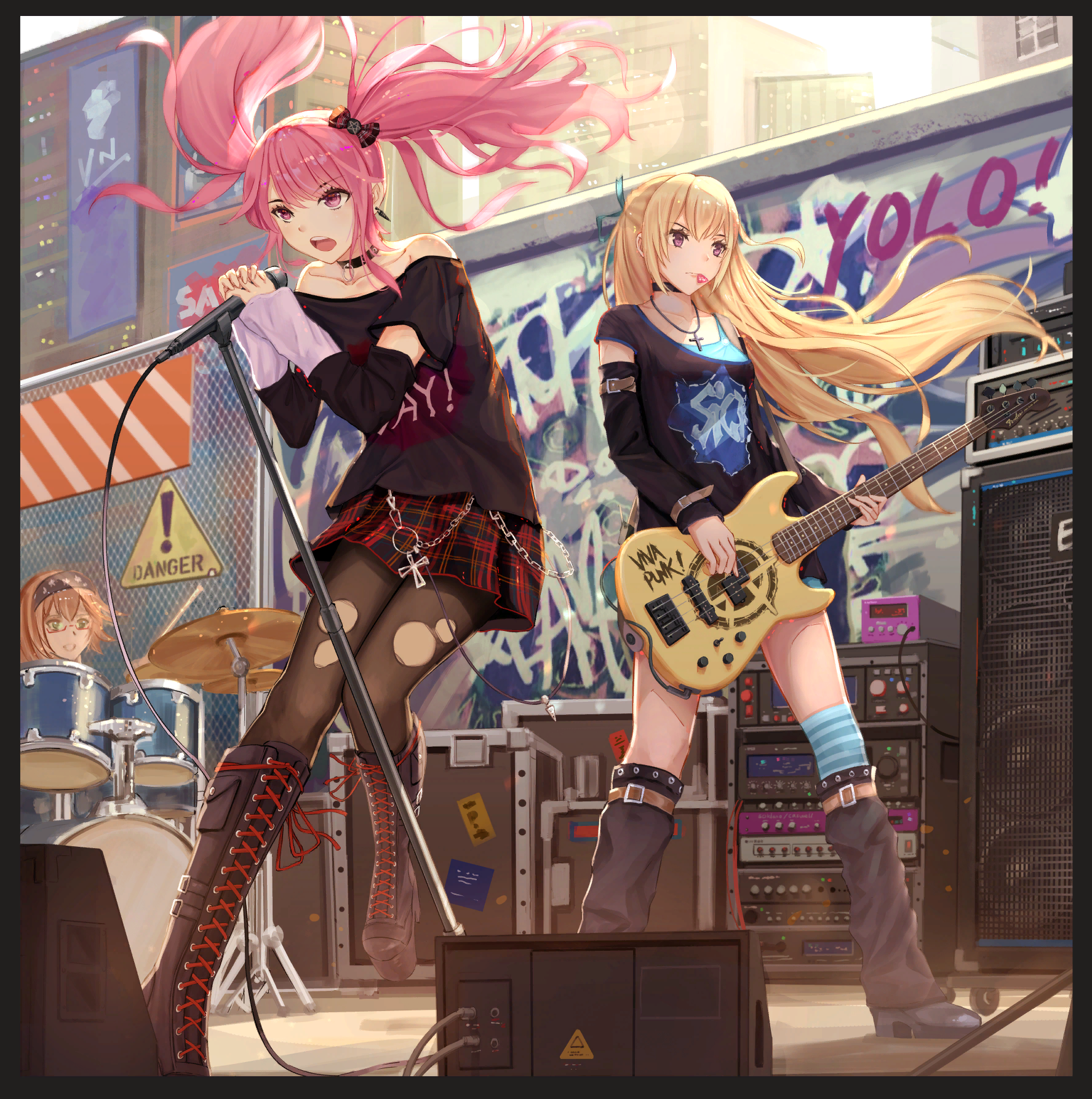 Outdoor Concert - Bang Dream! Girls Band Party!, Maruyama aya, Maya Yamato, Shirasagi Chisato, Anime art, Anime