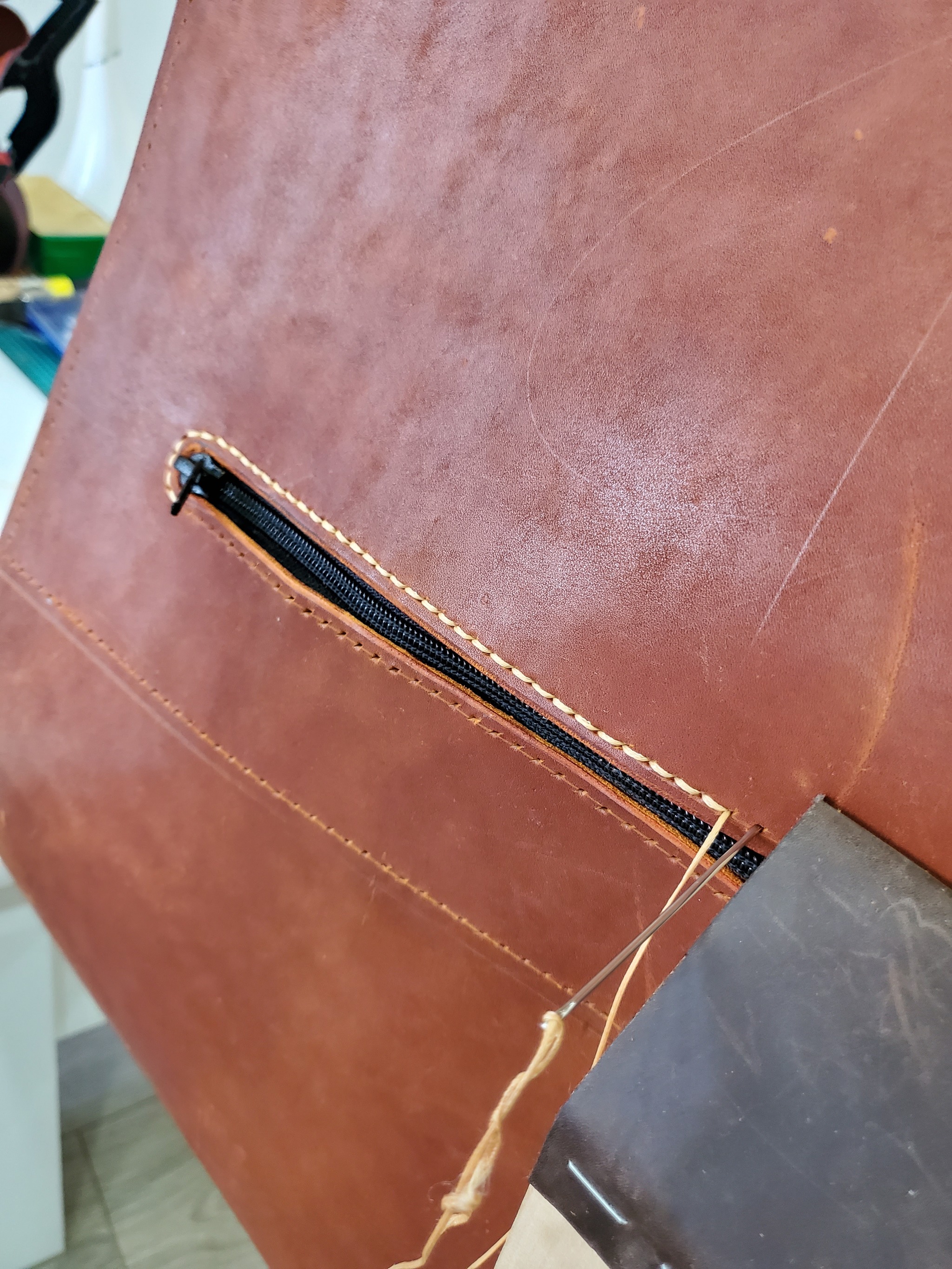 Leather briefcase. Brown - My, Leather products, Leather, With your own hands, Briefcase, Handmade, Longpost, Needlework with process