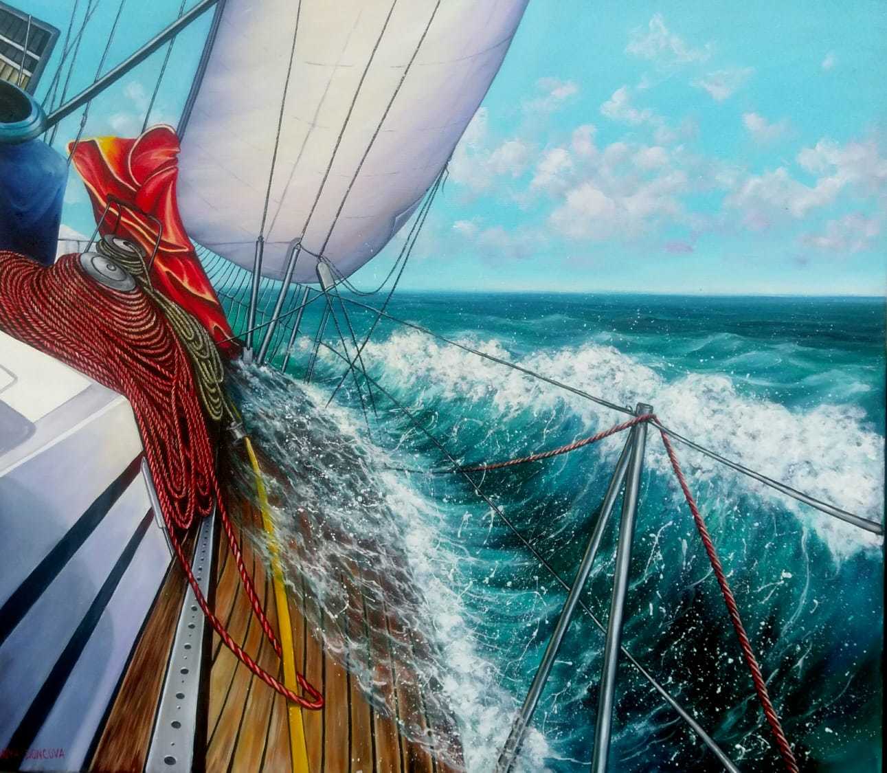 Under sail. Painting - My, Painting, Oil painting, Painting, Sea, Sail