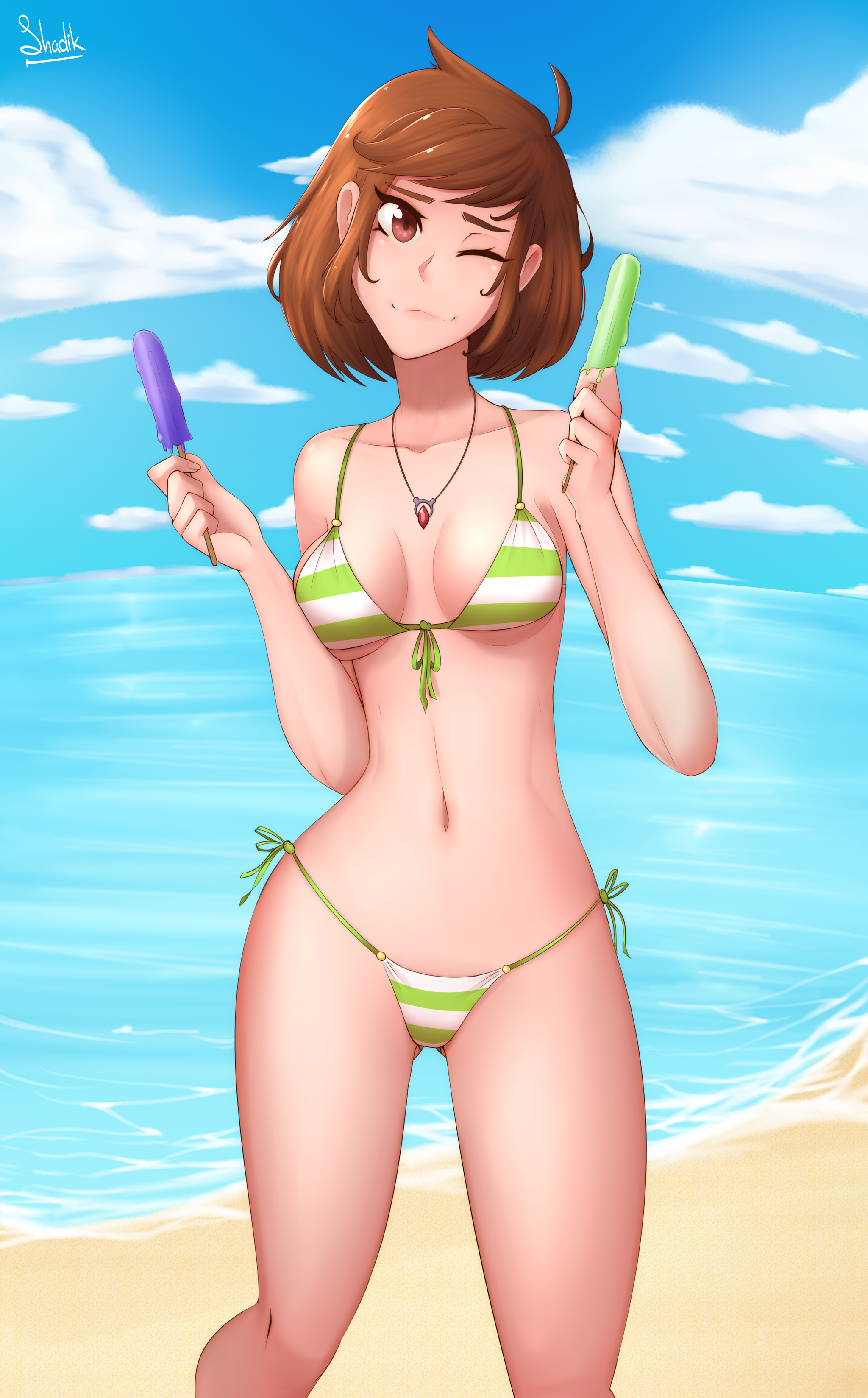 Do you want some ice cream? - My, Art, Summer, Sea, Ice cream, Swimsuit