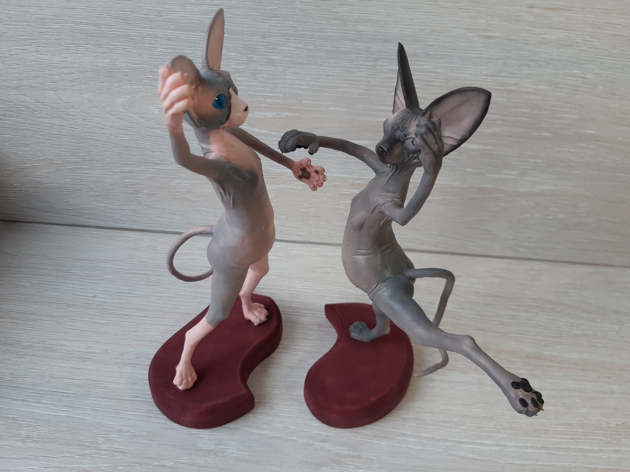 Dancing cats - My, Handmade, Needlework without process, Polymer clay, Лепка, cat, Sphinx, Love, Dancing, Longpost