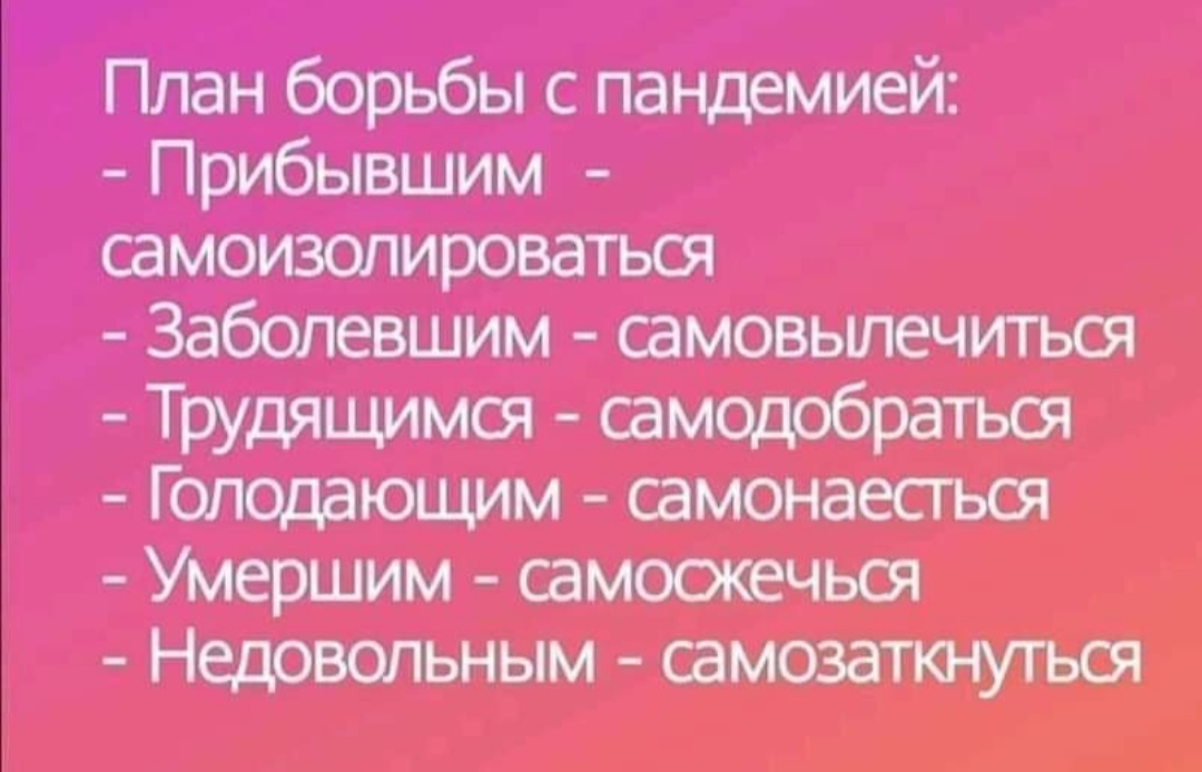 План самоборьбы с пандемией - Сатира, Политическая сатира, Картинка с текстом