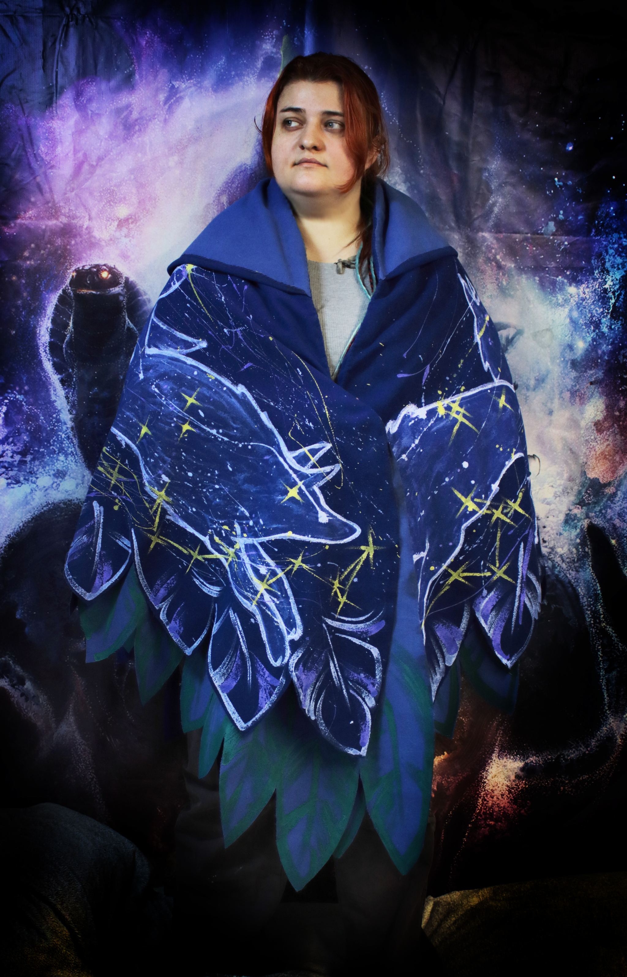 Wing shawl Snow wolves - My, Kai Yara, Painting on fabric, Shawl, Warm clothes, Fantasy, Folk, Stars, Longpost