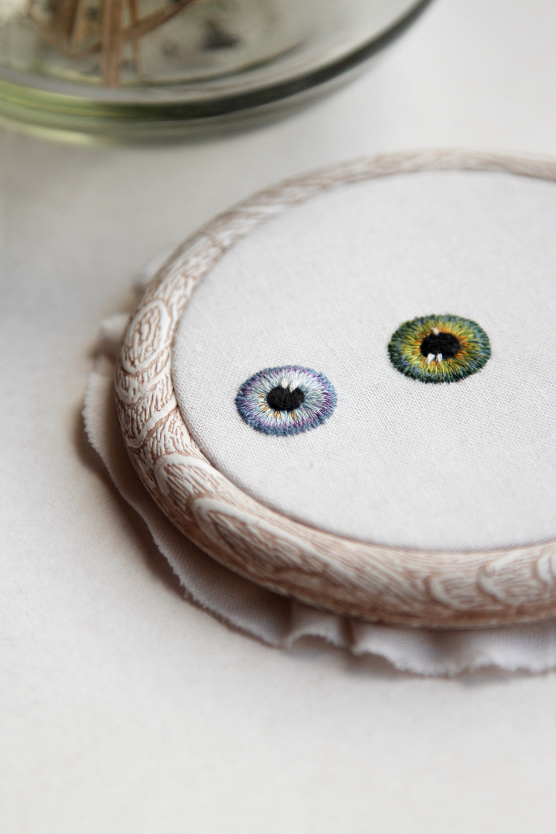 Those eyes on the contrary... - My, Eyes, Blue eyes, Green eyes, Embroidery, Satin stitch embroidery, Needlework, Needlework without process, Longpost