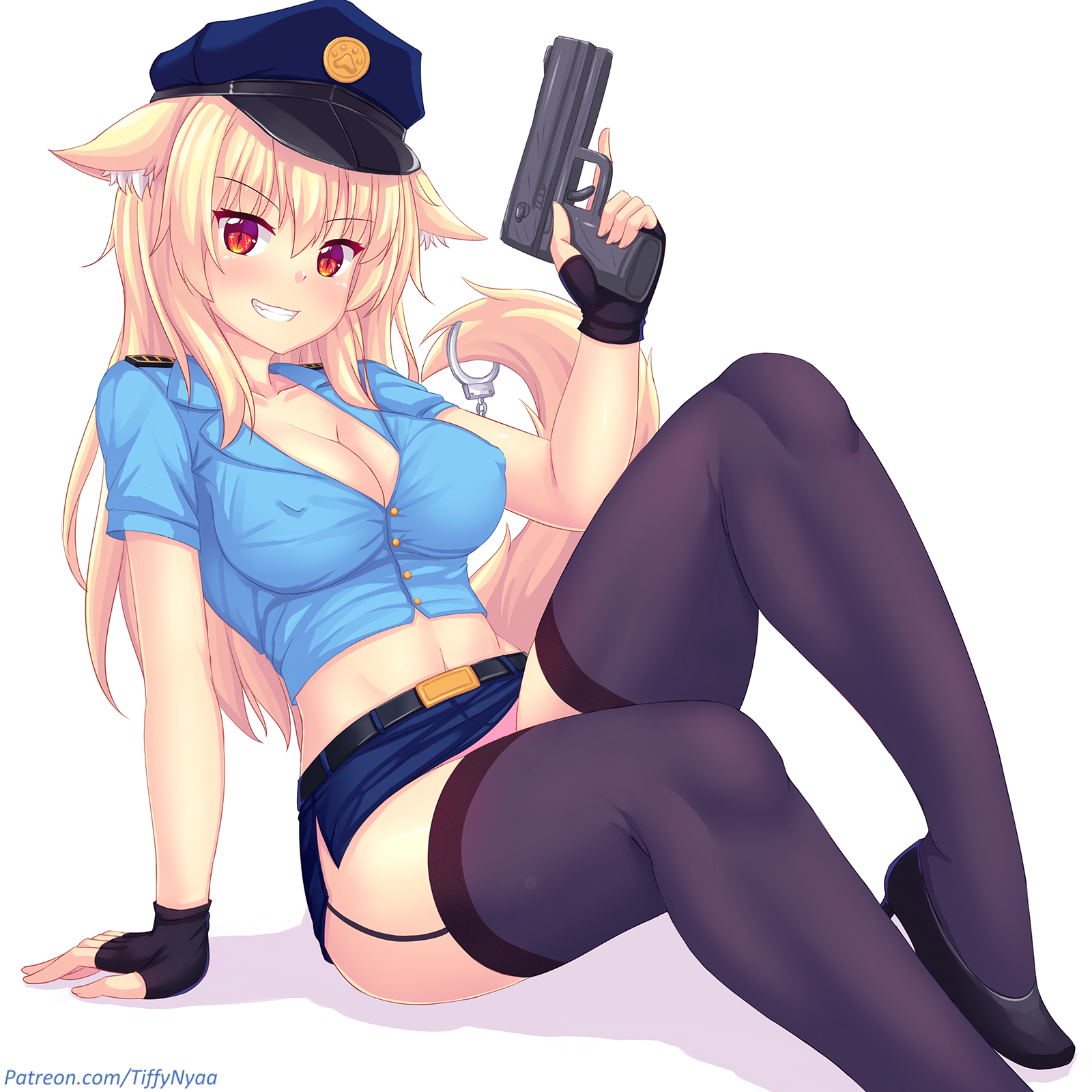 You're under arrest) - NSFW, Anime, Anime art, Original character, Animal ears, Tiffy, Fastrunner2024, Neko, Pantsu