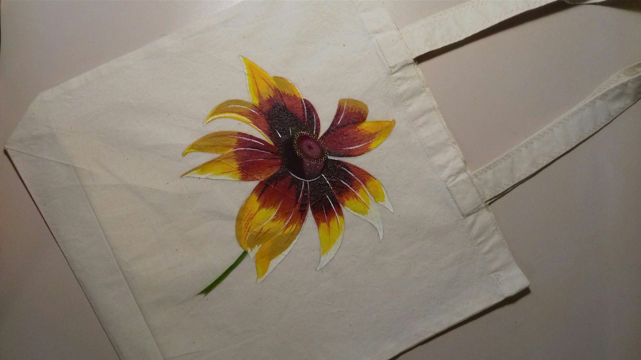 Cotton bag with rudbeckia - My, Сумка, Needlework with process, Handmade, Painting on fabric, Acrylic, Rudbeckia, Beads, Longpost