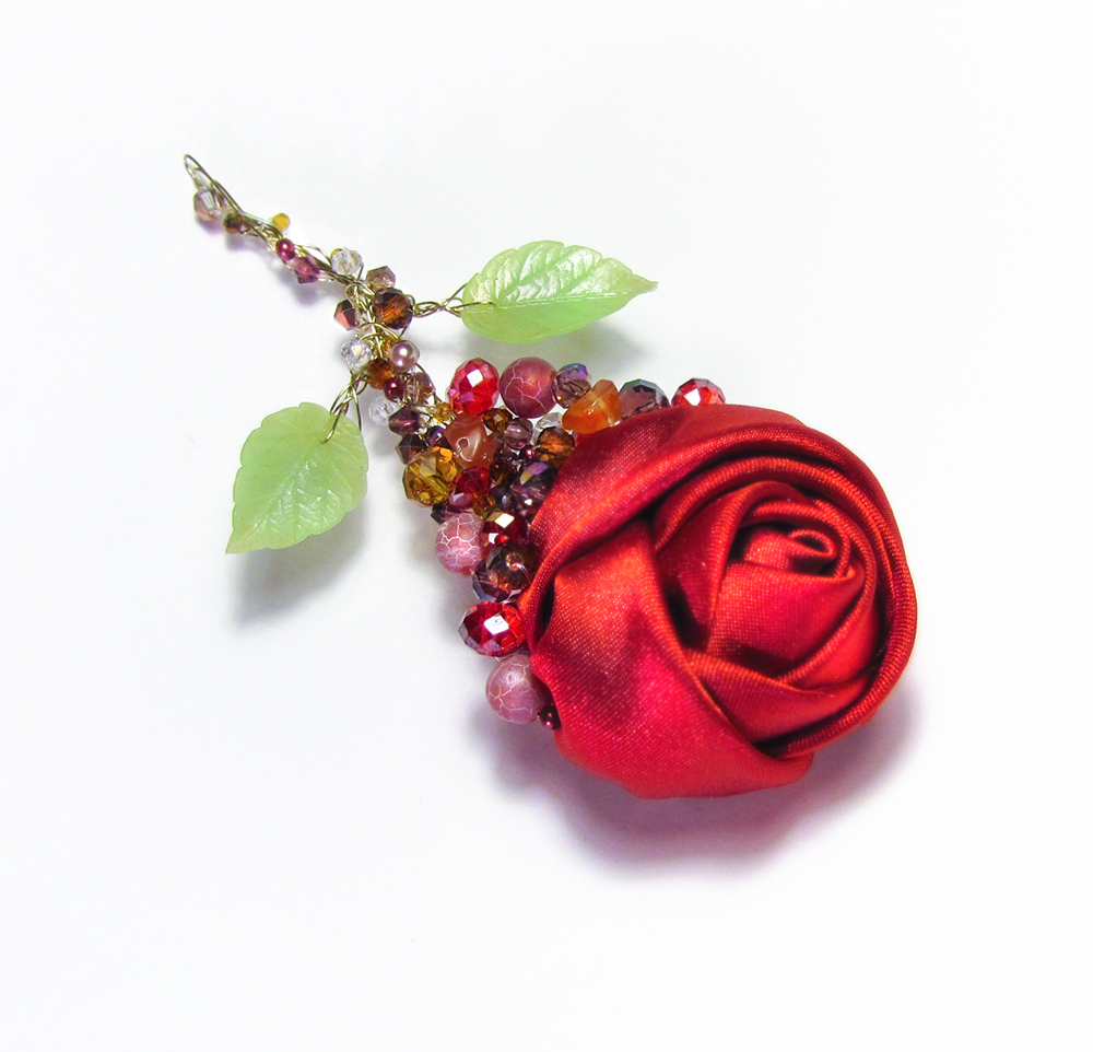 Brooch in the form of a red rose - My, Brooch, Decoration, With your own hands, Needlework without process, Handmade, Longpost, the Rose, Polymer clay