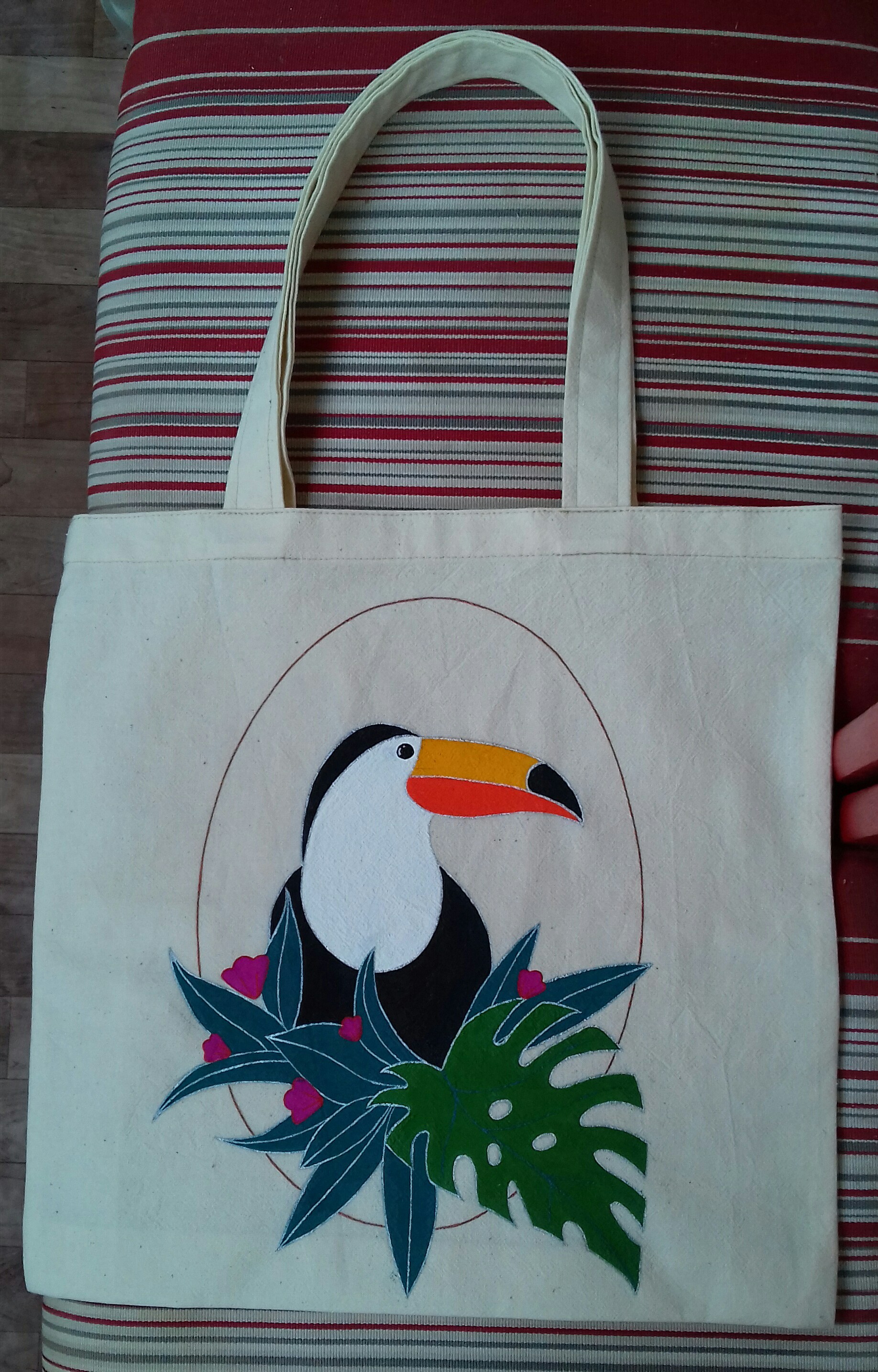 Framed toucan - My, Сумка, Painting on fabric, Needlework without process, Handmade, Acrylic, Toucan, Longpost