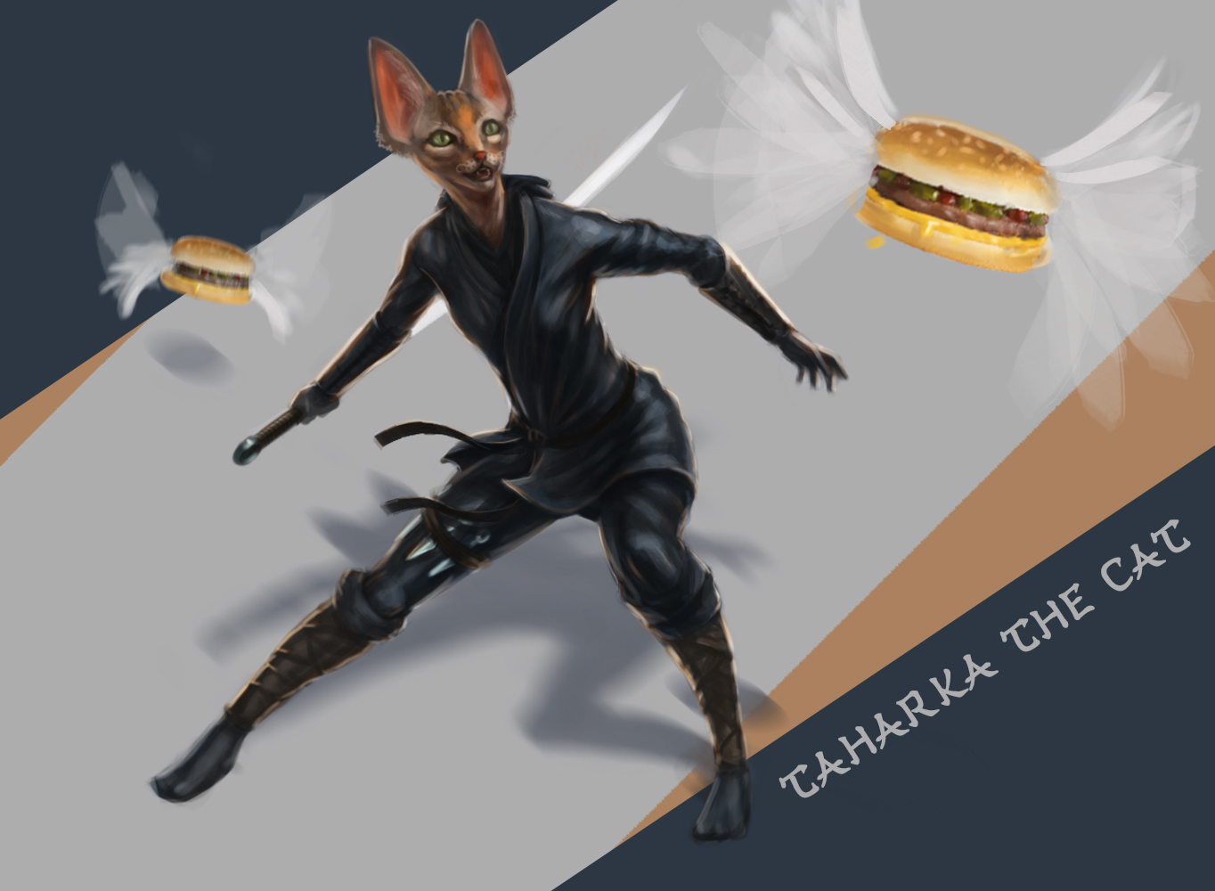 Bold and sharp! - My, Art, Drawing, Anthro, Digital drawing, cat, Canadian sphinx, Ninja, Food