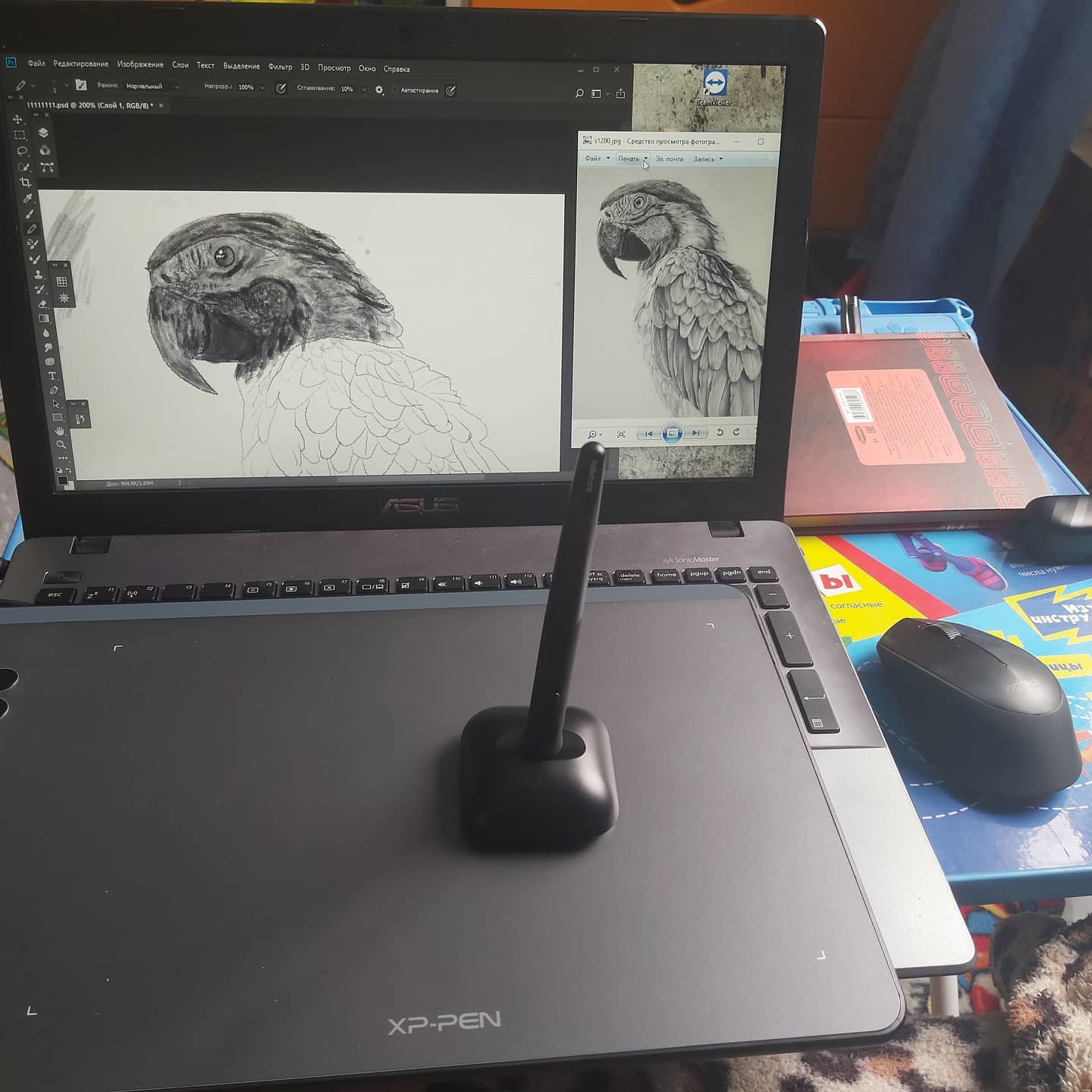 Trying a graphics tablet for the first time - My, A parrot, Art, Digital drawing, Longpost