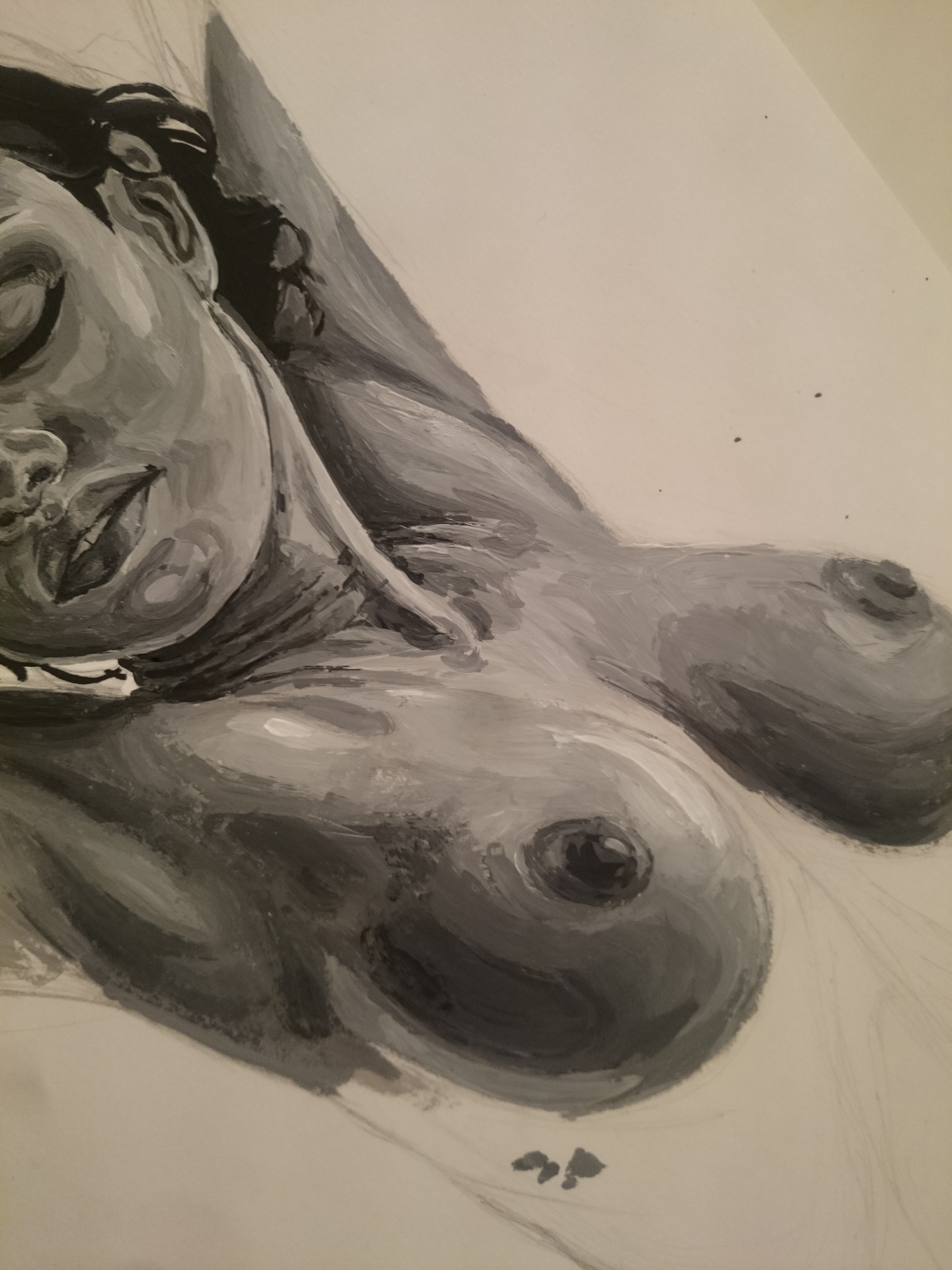 Painting with a Naked Girl - NSFW, My, Acrylic, Girls, Drawing, Longpost, Erotic, Breast