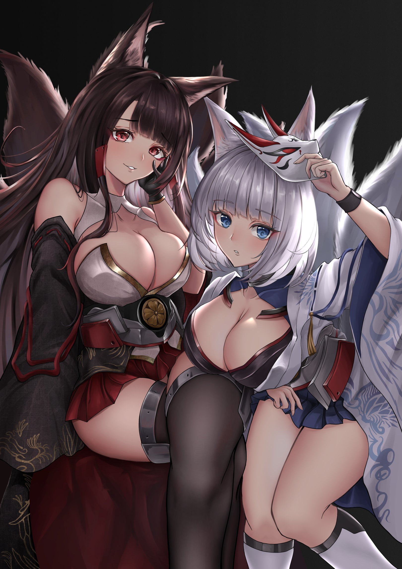 Akagi & Kaga - Anime, Anime art, Azur lane, Akagi, Kaga, Breast, Animal ears