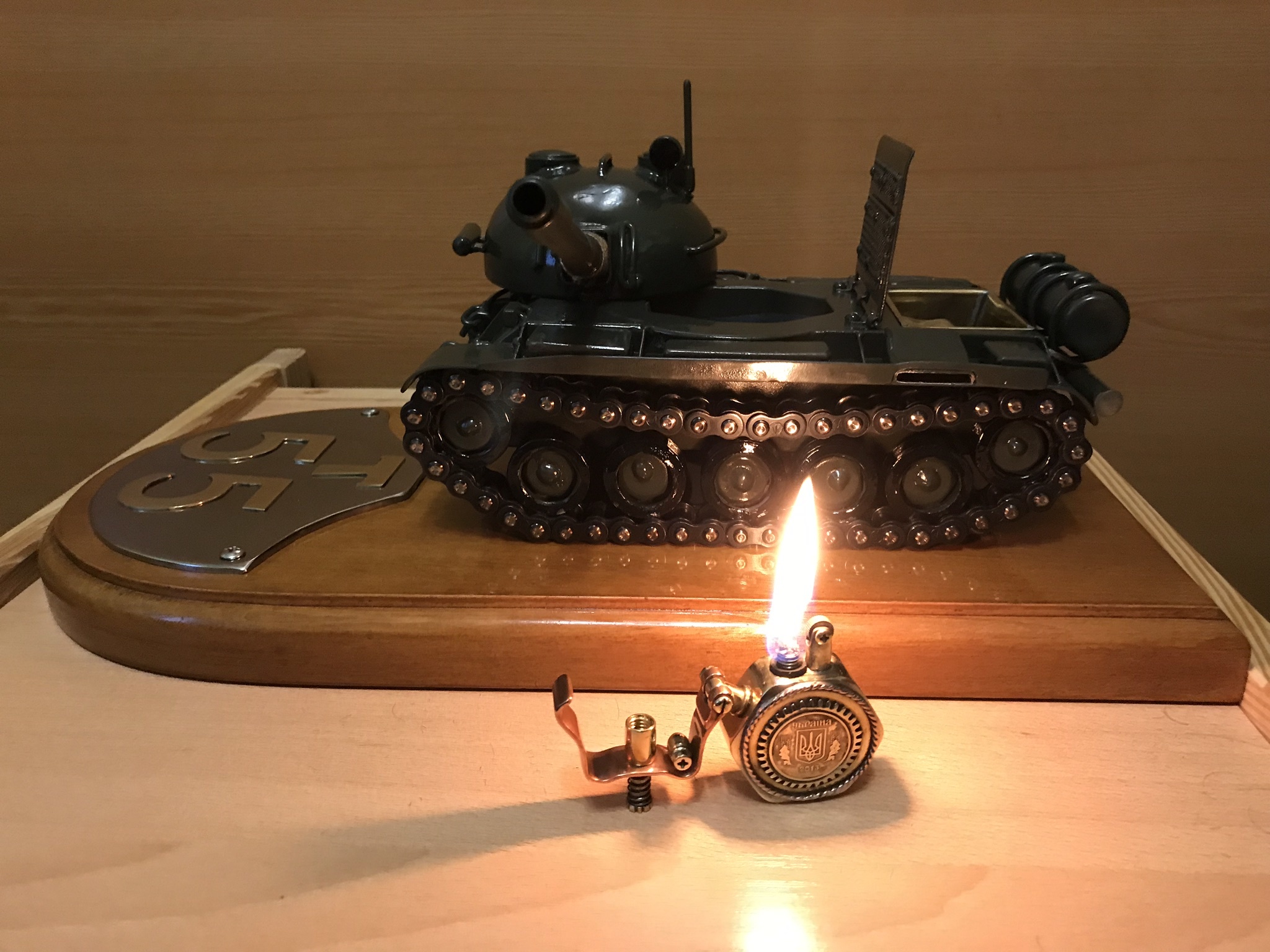 Tank T-55 Jubilee - My, Needlework without process, Soldering, T-55, Longpost, Lighter, Ashtray, Video, Gas lighter