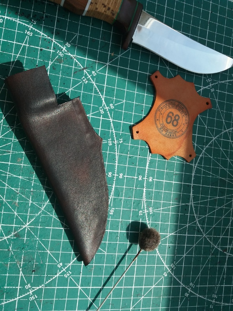 Knife sheath. My first - My, Needlework with process, Longpost, Leather products, Sheath