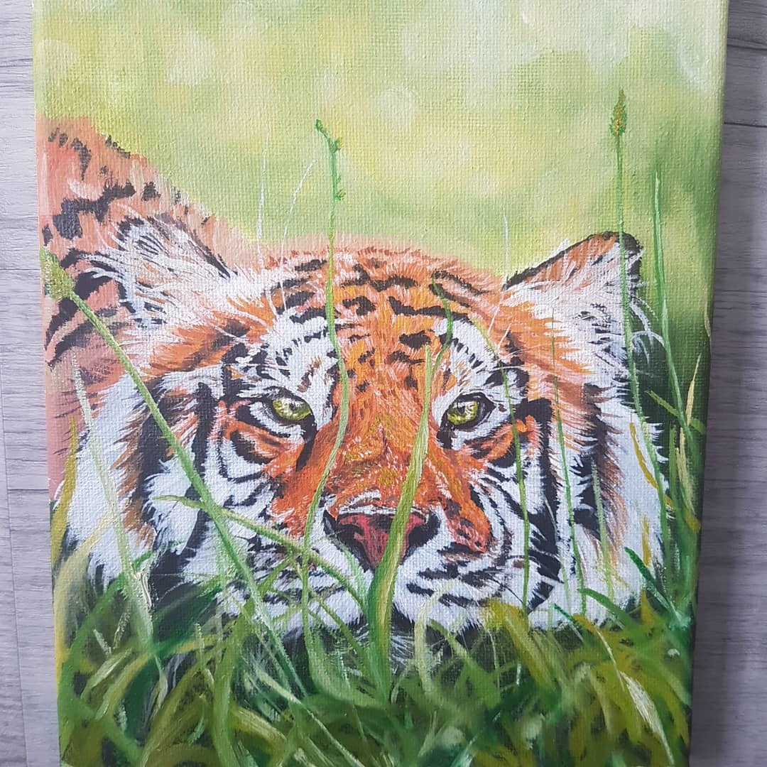 Tiger - My, Tiger, Oil painting, Hobby, Longpost