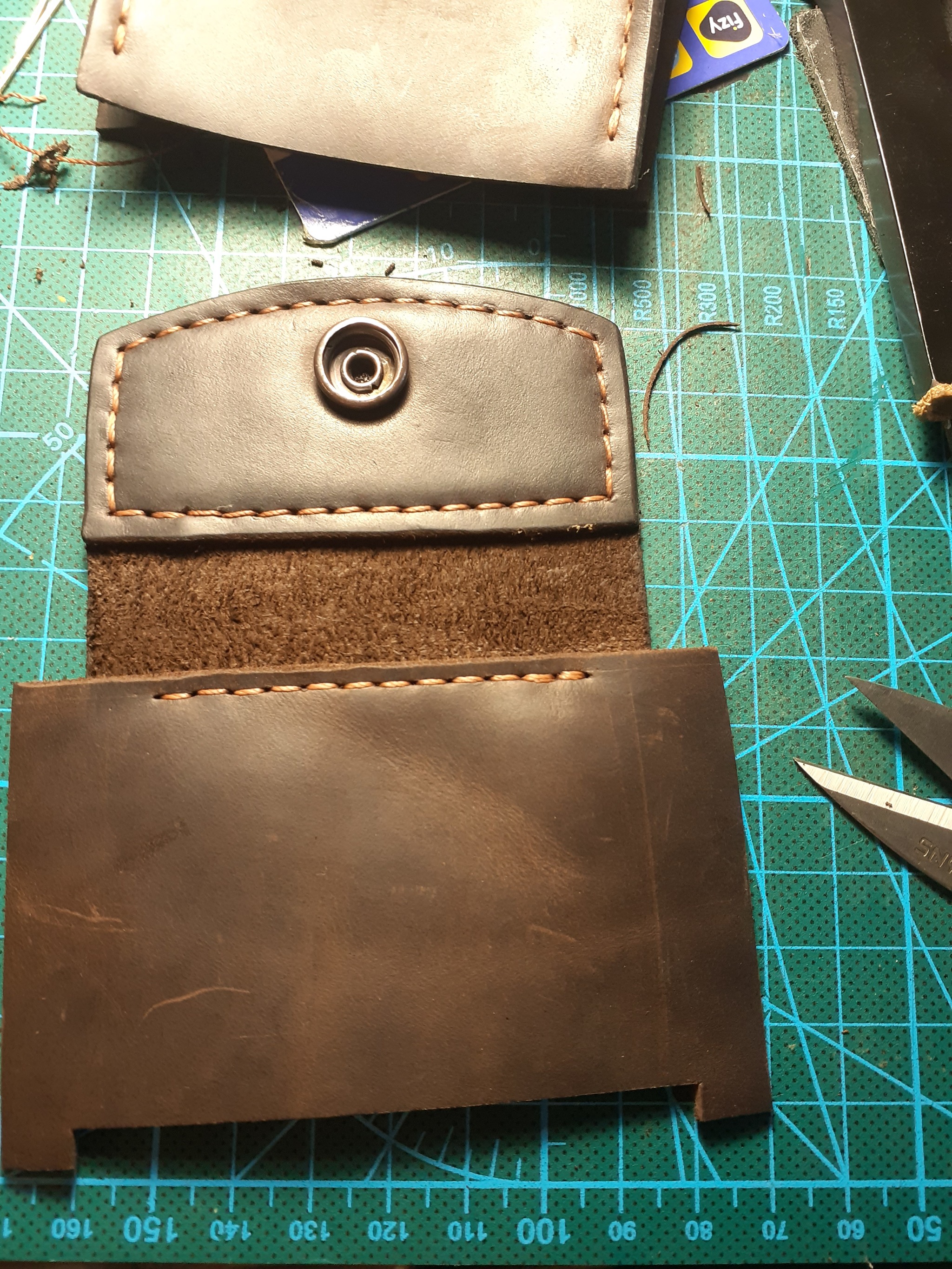 Wallet with coin box - My, Leather products, Leather craft, Natural leather, Leather, Longpost, Needlework with process