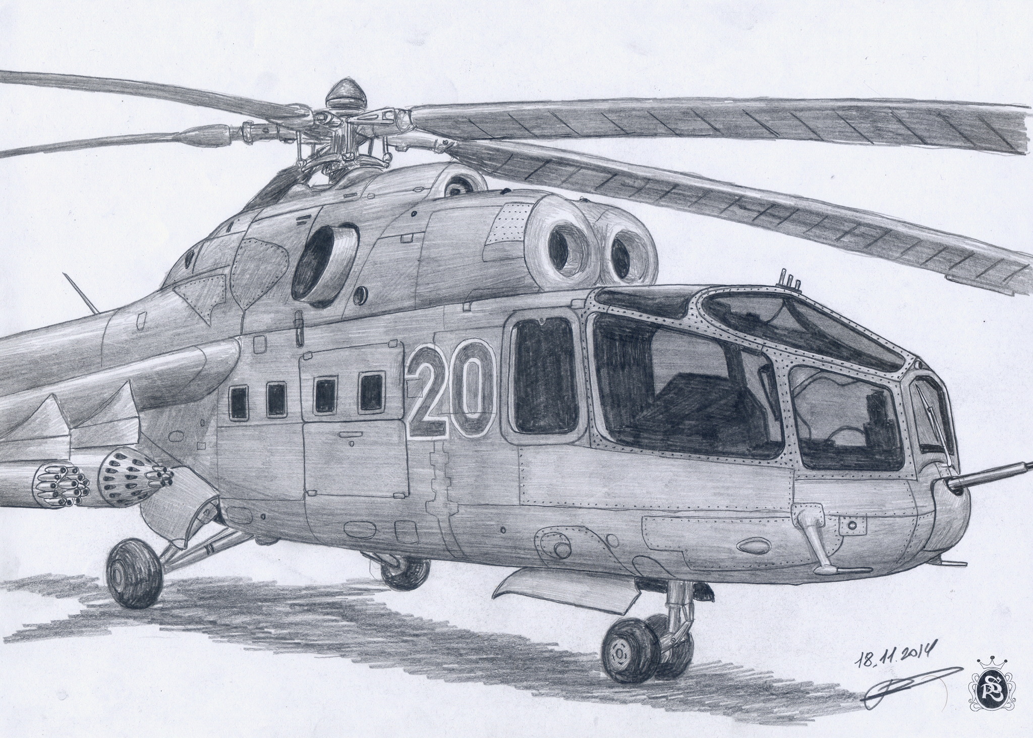 Mi-24a - My, Pencil drawing, Aviation, Art, Helicopter, Air force