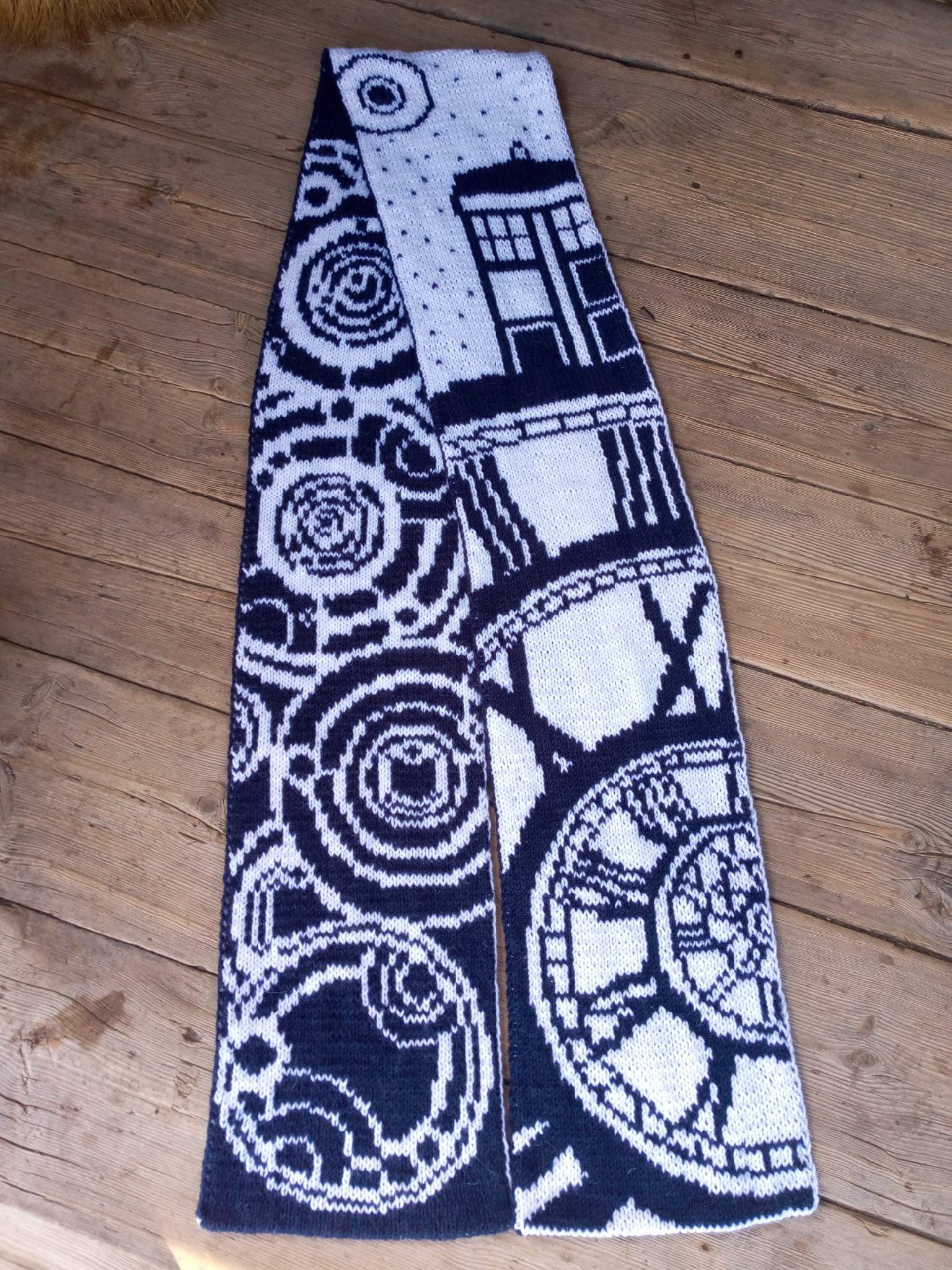 Time of the Doctor Scarf - My, Knitting, Needlework without process, Jacquard, Doctor Who, Longpost