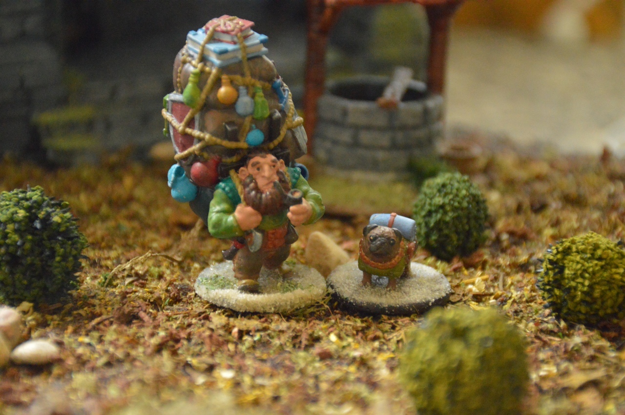 Elburn Hammersthorne and Dangles. The Traveling Trader by Patty the Trickster - My, Dungeons & dragons, Pathfinder, Miniature, Painting miniatures, Tabletop role-playing games, Pug, Longpost, Trade